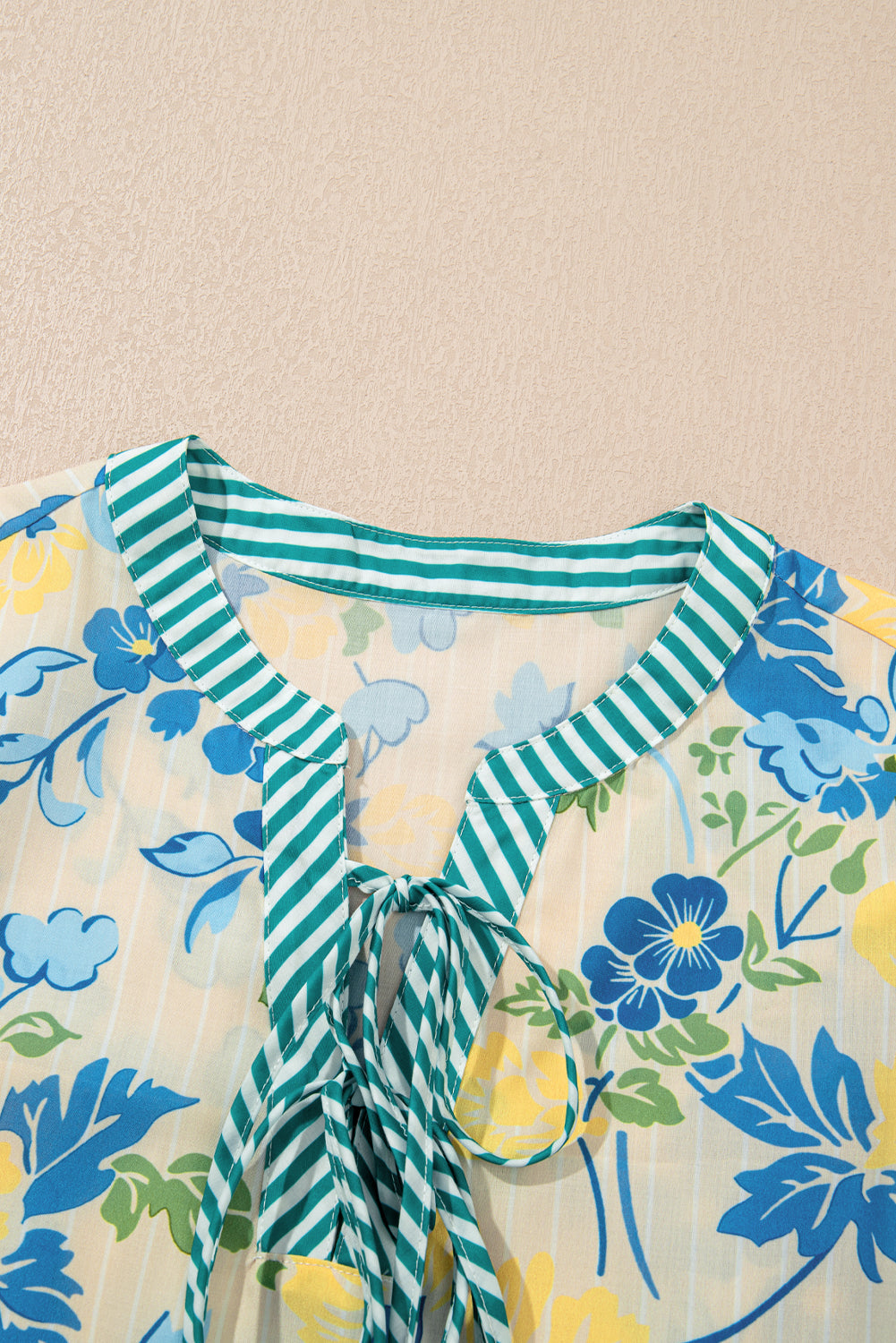 Floral Stripe Trim Puff Short Sleeve Dress