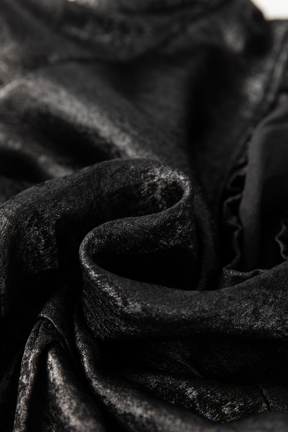 Solid Metallic V-Neck Puff Sleeve Babydoll Blouse