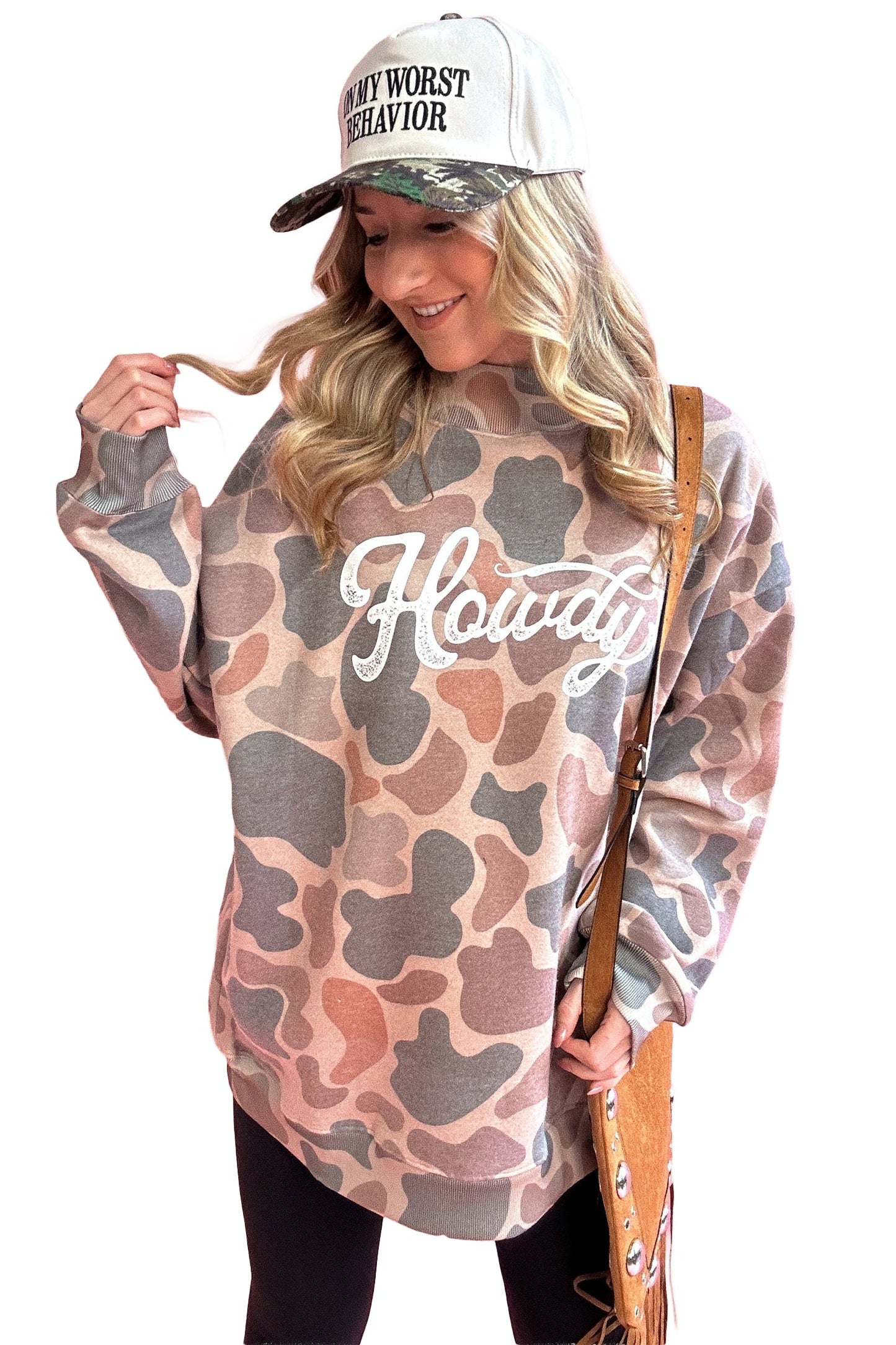 Western Howdy Camo Baggy Pullover Sweatshirt