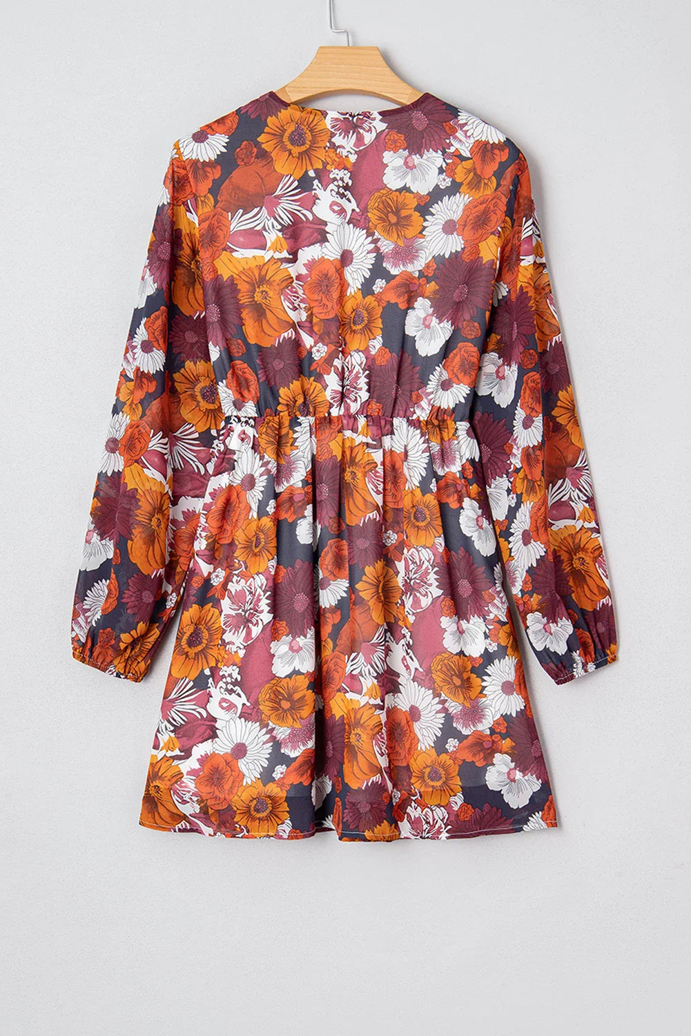 Floral Wrap V-Neck Puff Sleeve Mini Dress