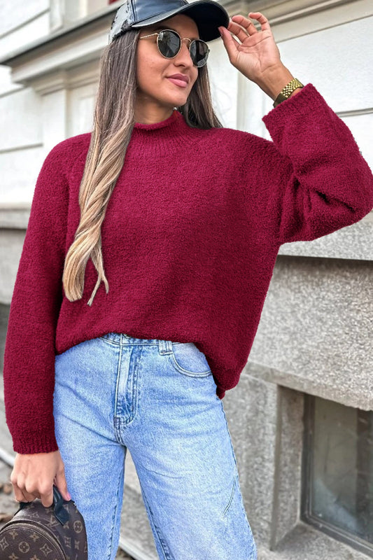 Solid Popcorn Knit Mock Neck Sweater