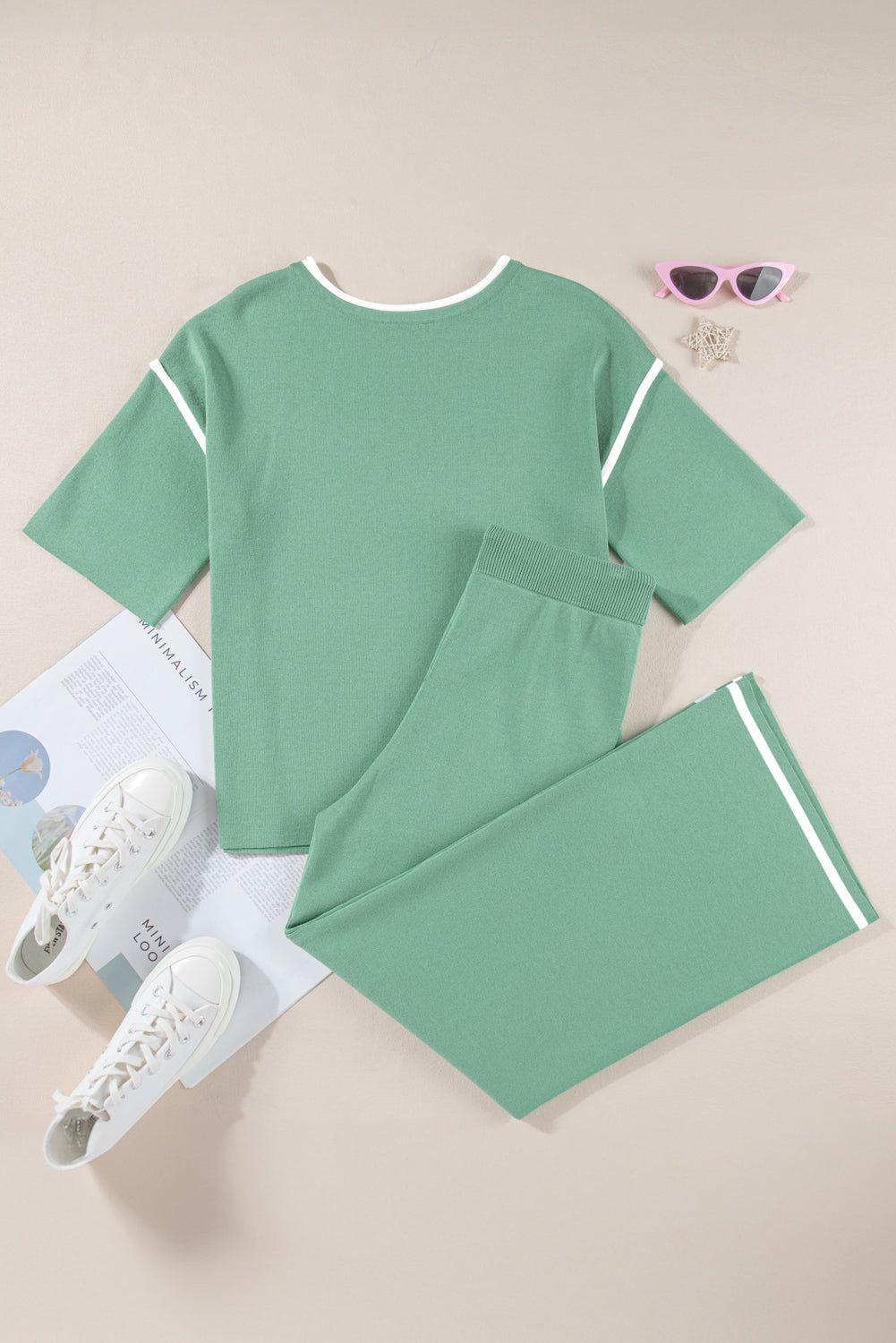 Colorblock 3/4 Sleeve Top and Drawstring Pants Set