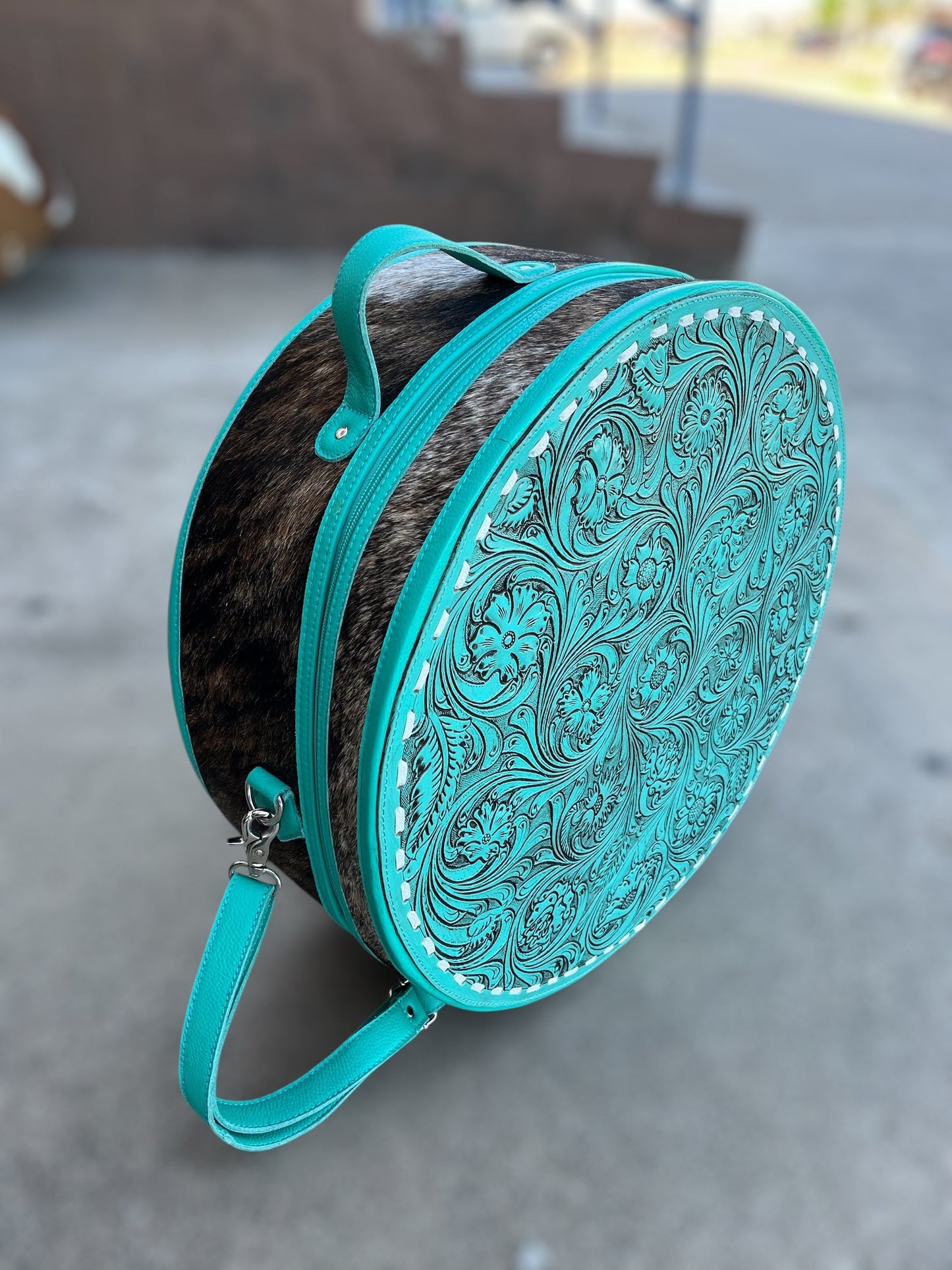 Hand Tooled Leather Hat Box