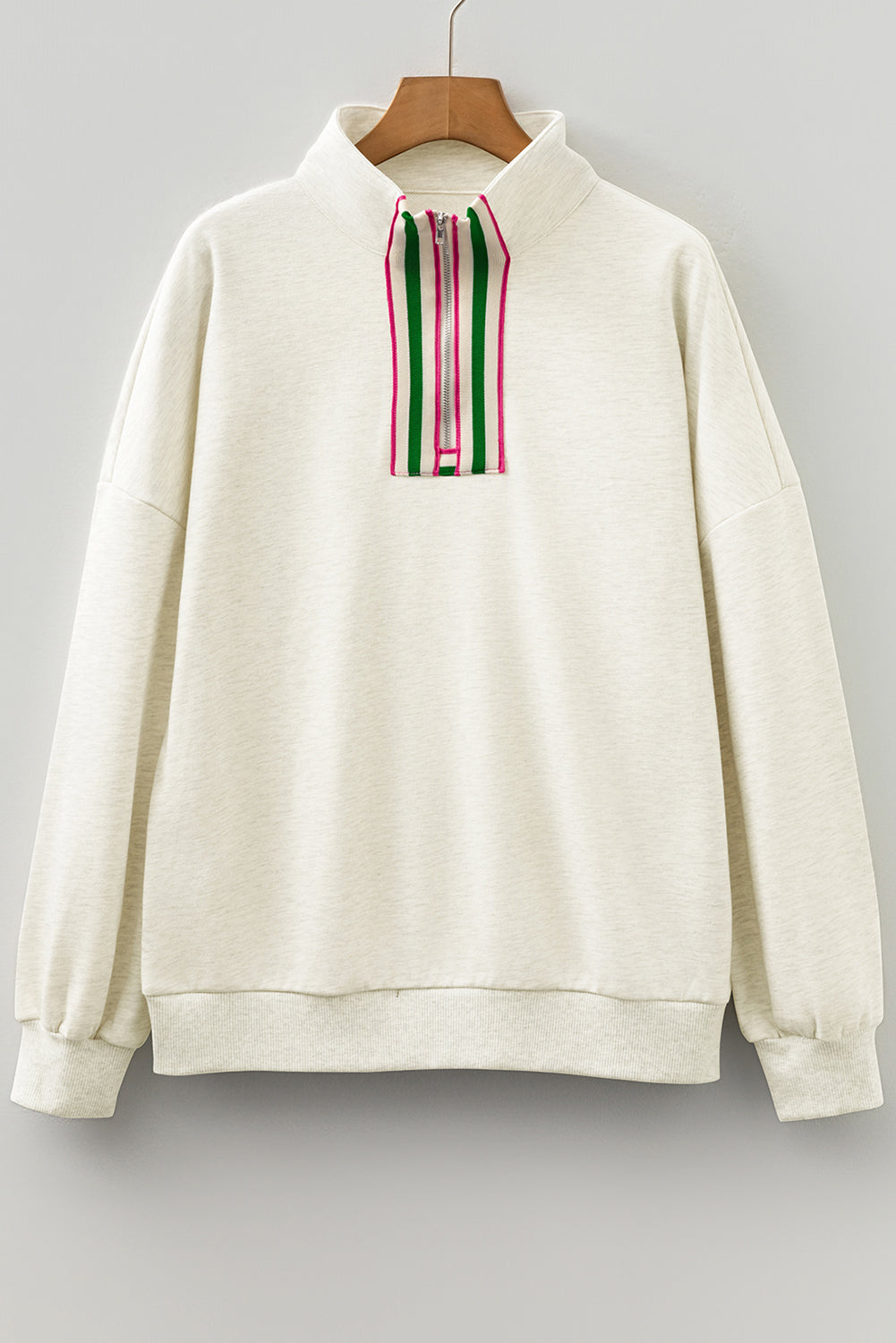 Solid Contrast Stripe Patchwork Collared Sweatshirt