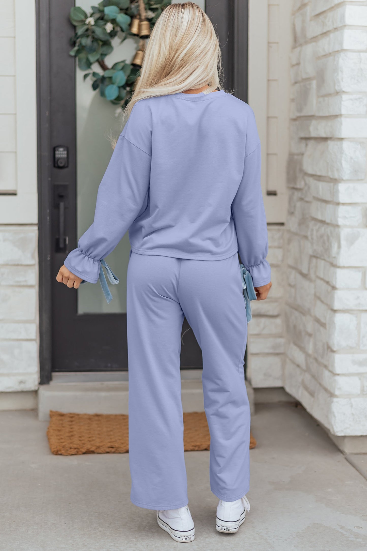 Flounce Long Sleeve Top and Drawstring Pants Set