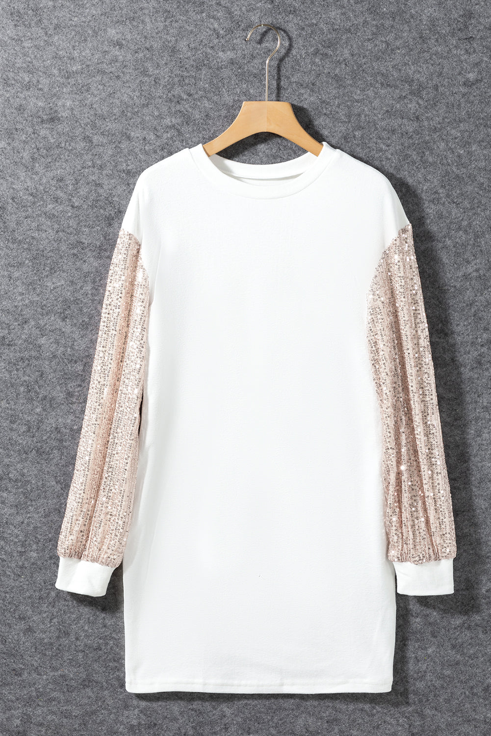 Solid Sequin Patchwork Puff Sleeve Mini Dress