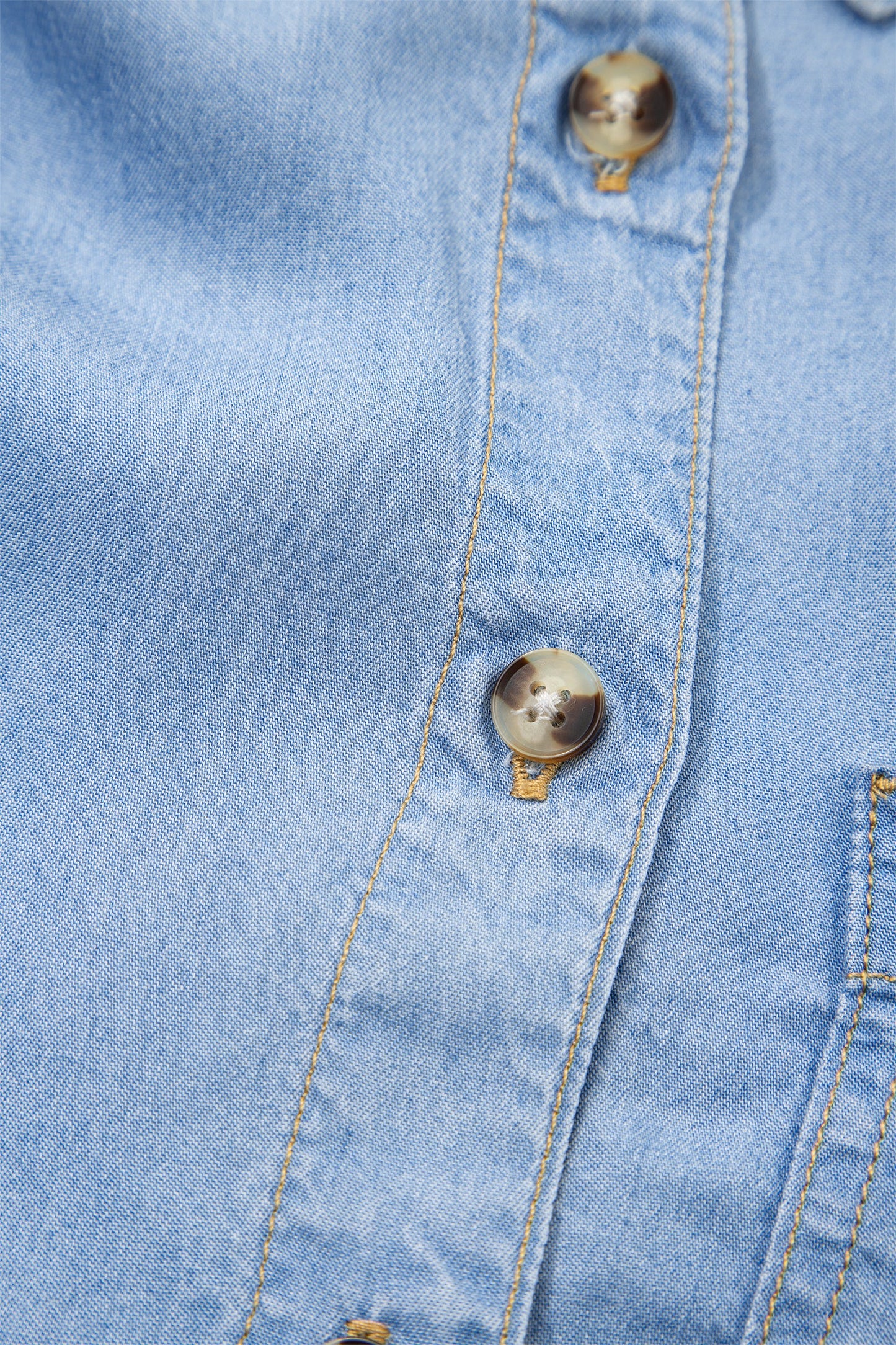 Denim Chambray Ruffle 3/4 Sleeve Buttoned Shirt