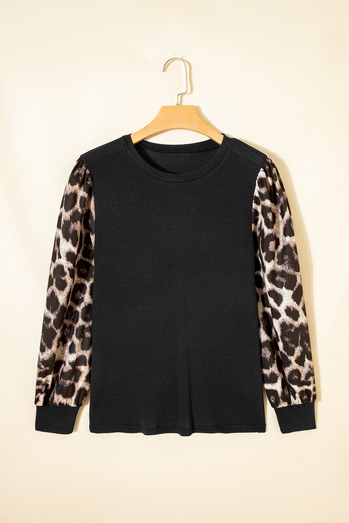 Leopard Puff Sleeve Patchwork Top