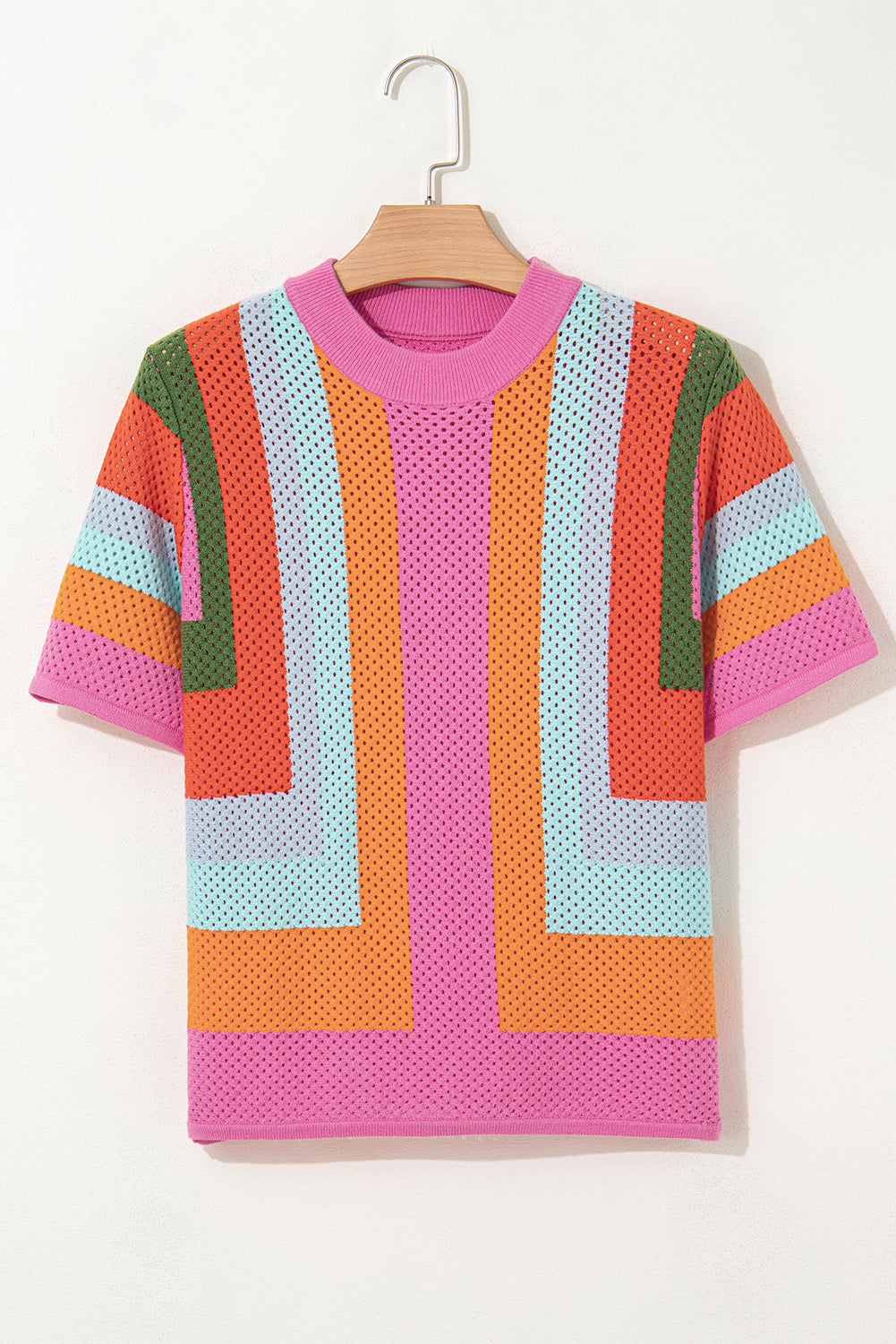 Colorblock Eyelet Casual Sweater T-Shirt