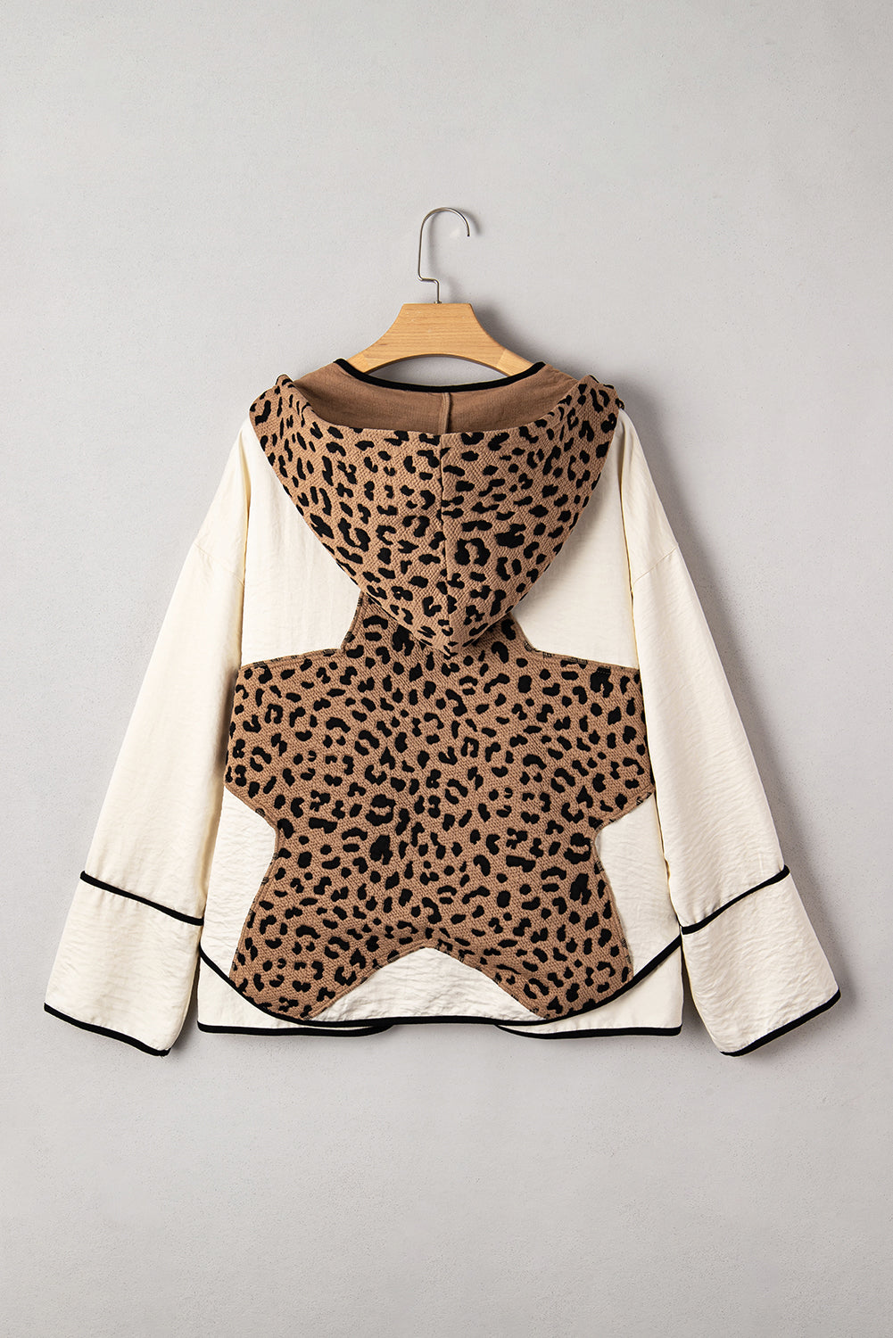 Leopard Star Patchwork Open Front Hooded Jacket