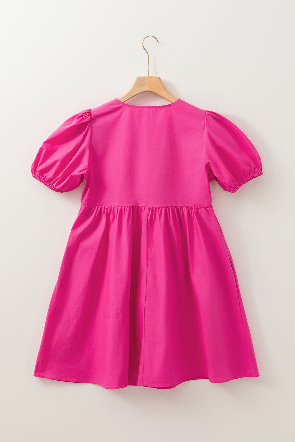 Solid Puff Sleeve Bow Tie Front Mini Dress