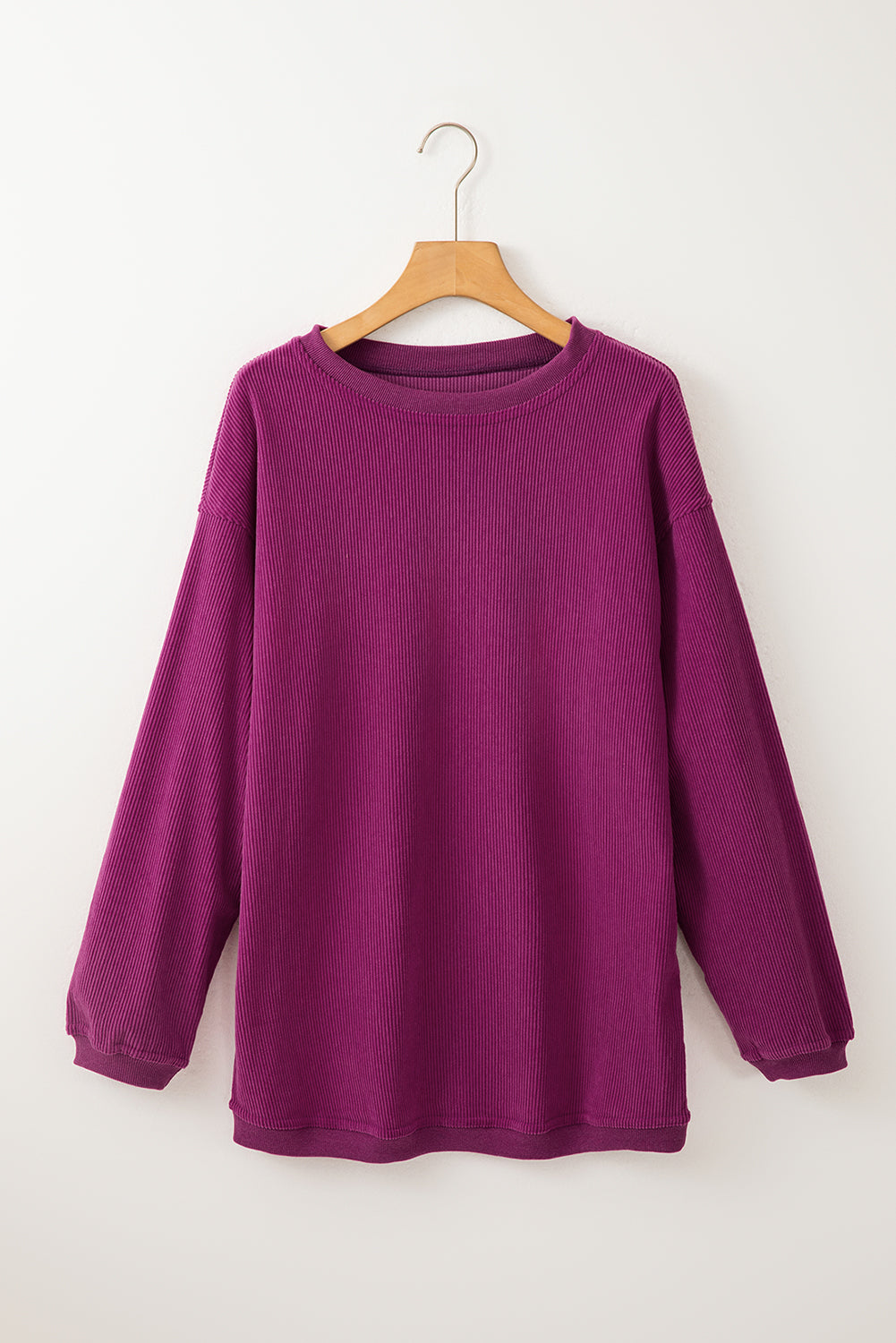 Solid Ribbed Corduroy Long Sleeve Oversized Sweatshirt