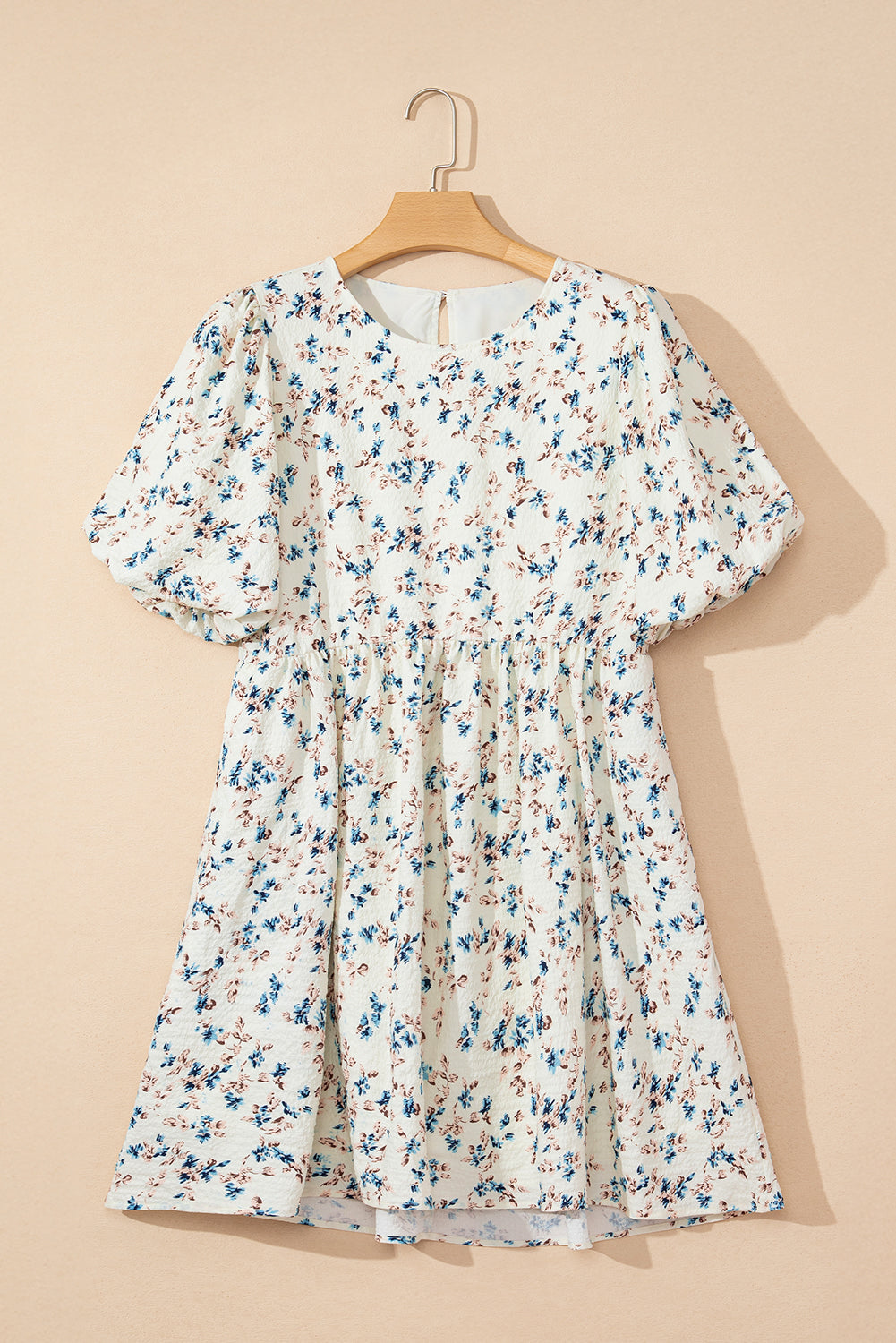 Floral Puff Sleeve Empire Waist Mini Dress