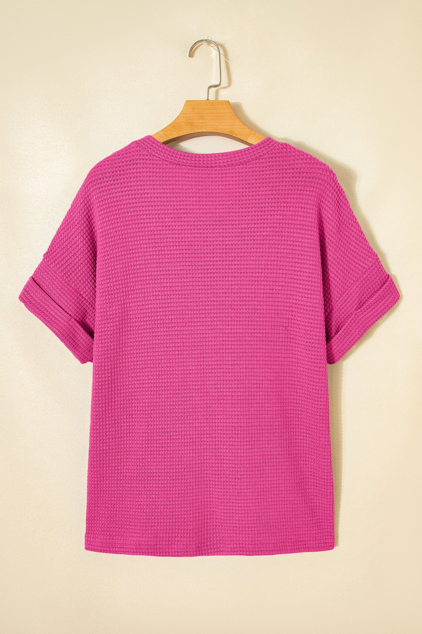 Solid Waffle Knit V-Neck Short Sleeve Top
