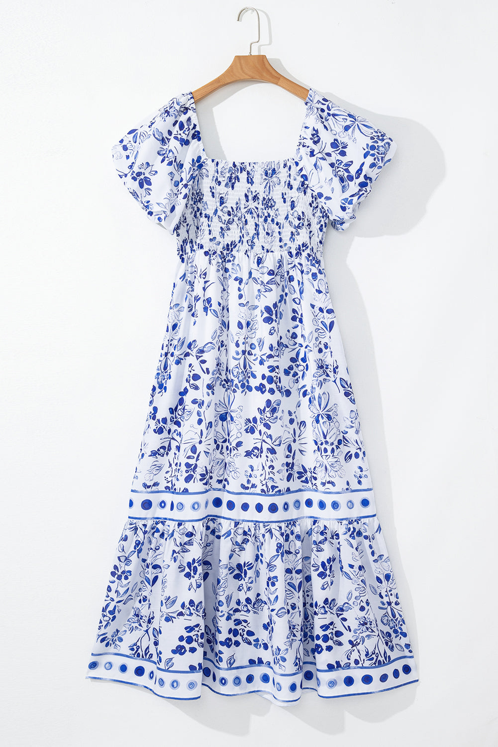 Floral Square Neck Bubble Sleeve Maxi Dress