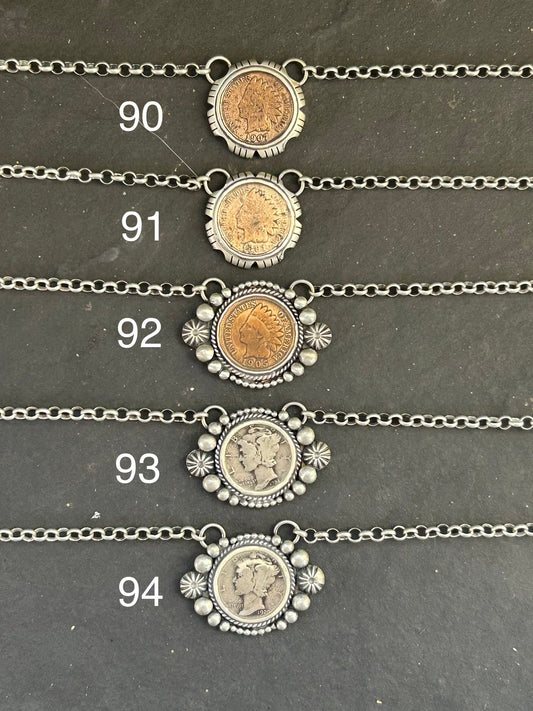 94 - Sterling Silver Mercury Dime Fixed Chain Necklace by Jason Ogg