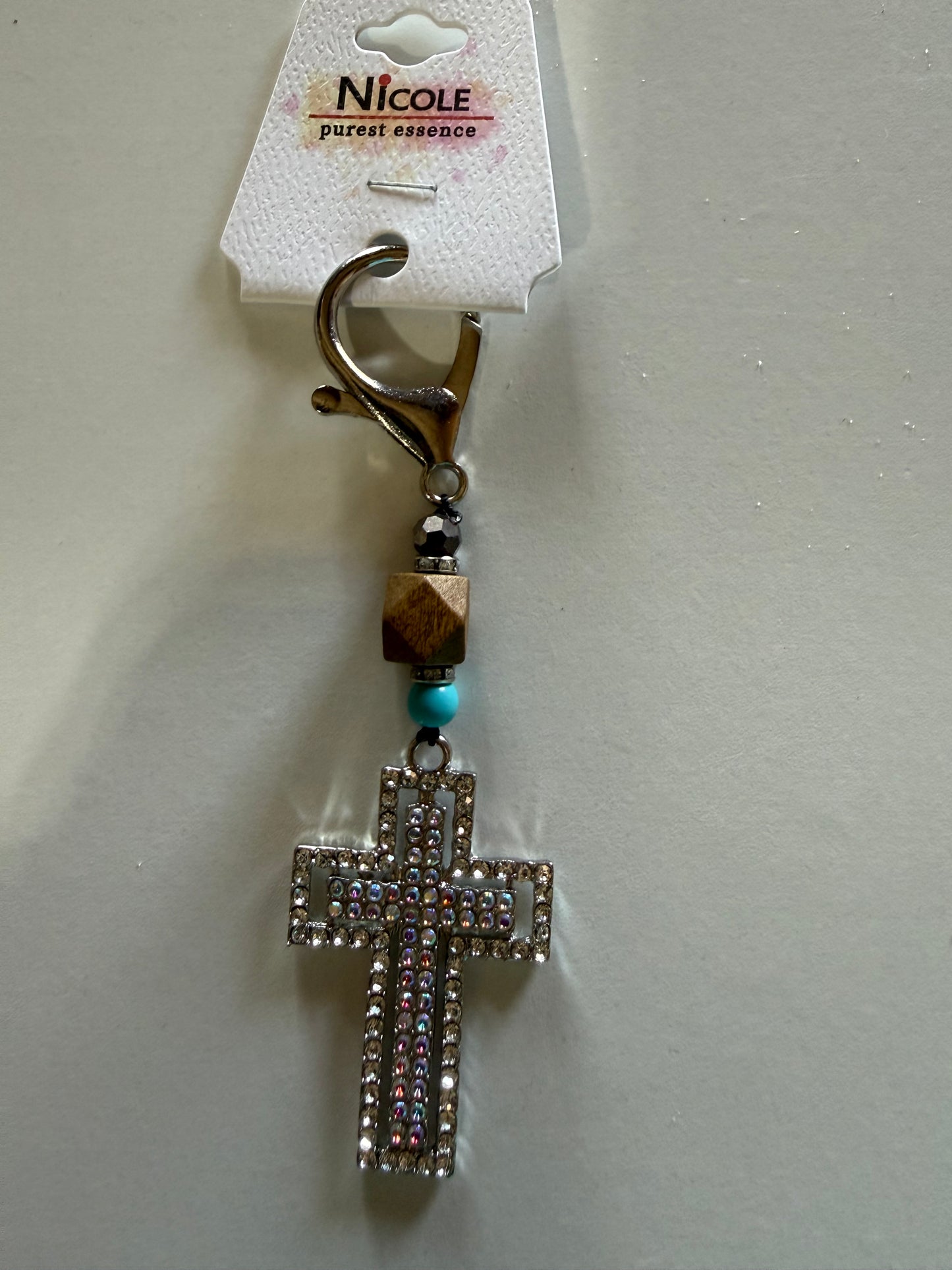 Stunning Gold or Silver bling cross keychain or purse charms