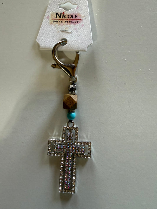 Stunning Gold or Silver bling cross keychain or purse charms
