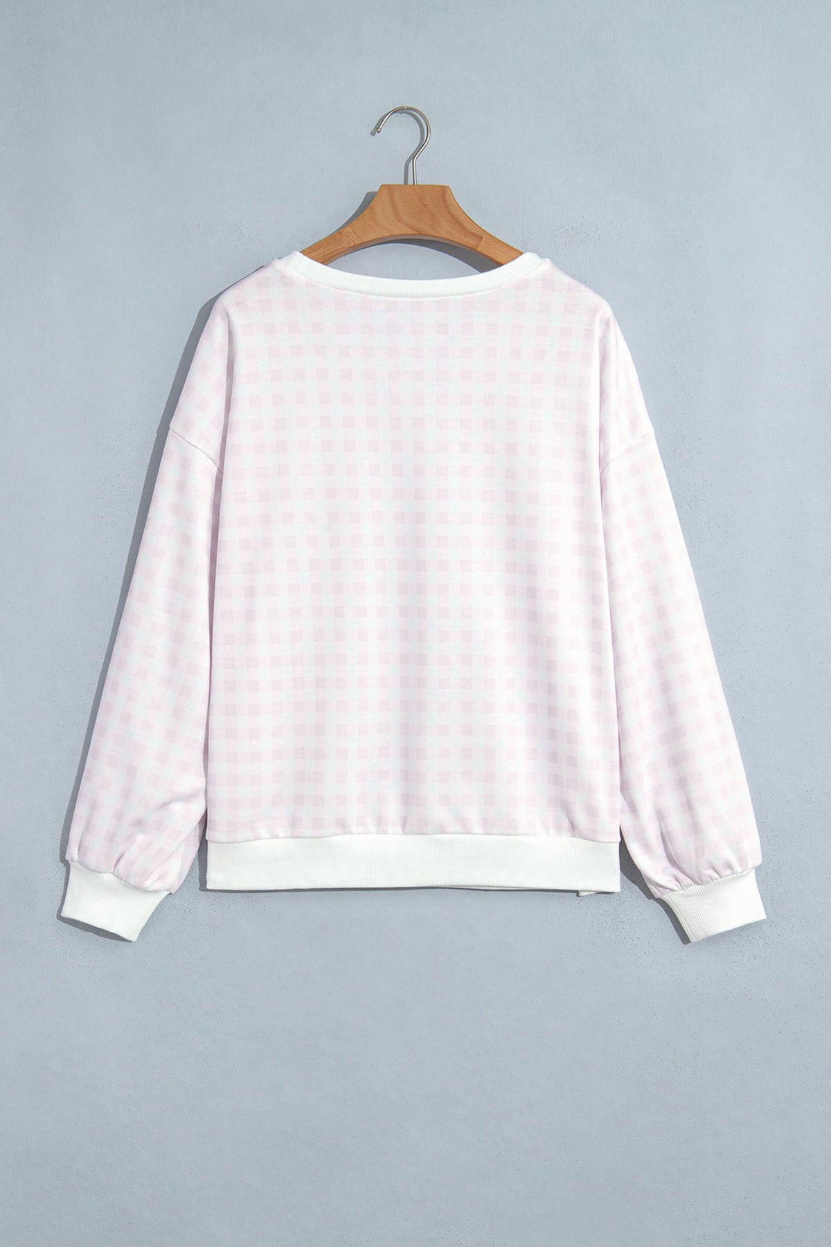 Gingham Round Neck Drop Shoulder Sweatshirt