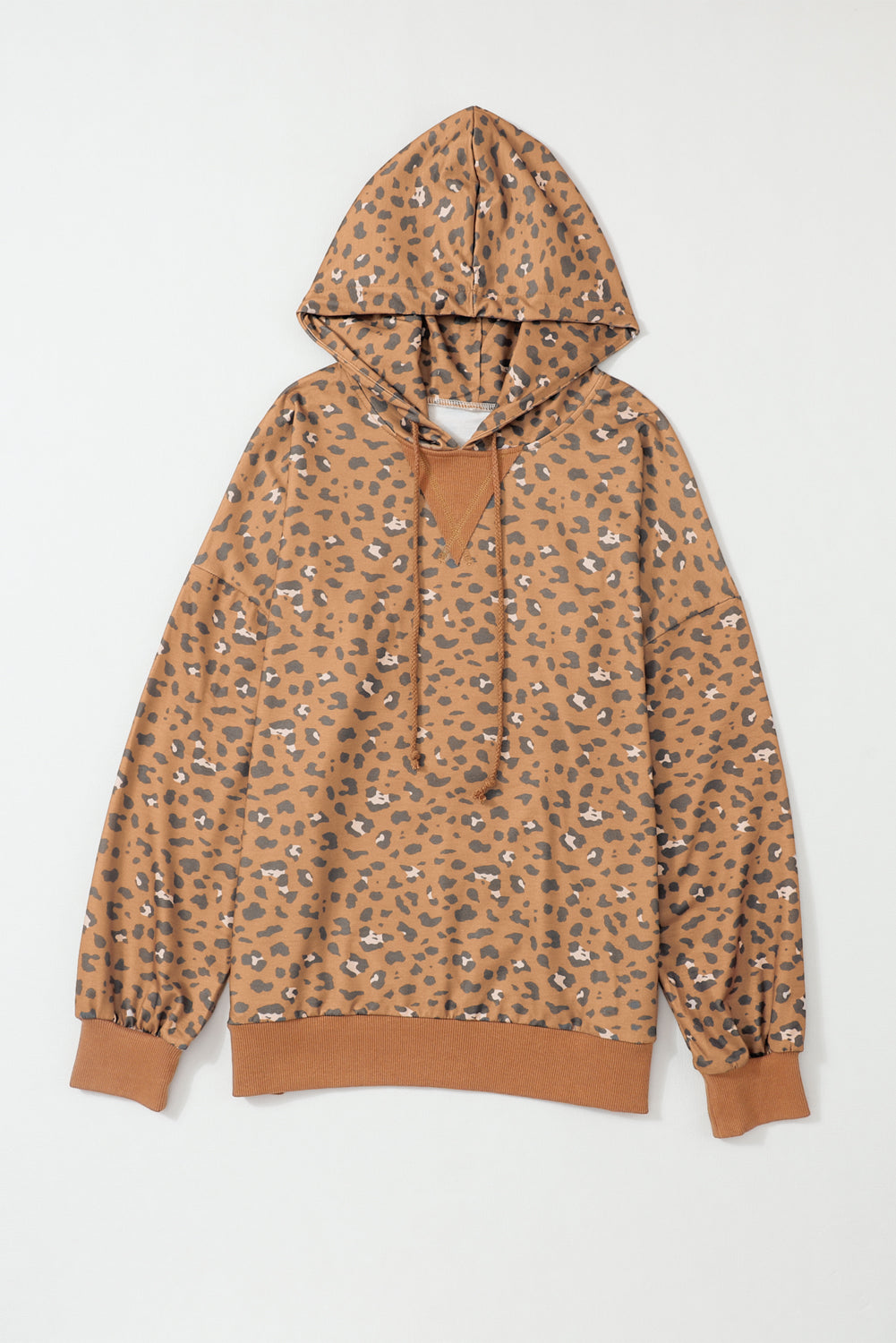 Leopard Long Sleeve Drawstring Hoodie