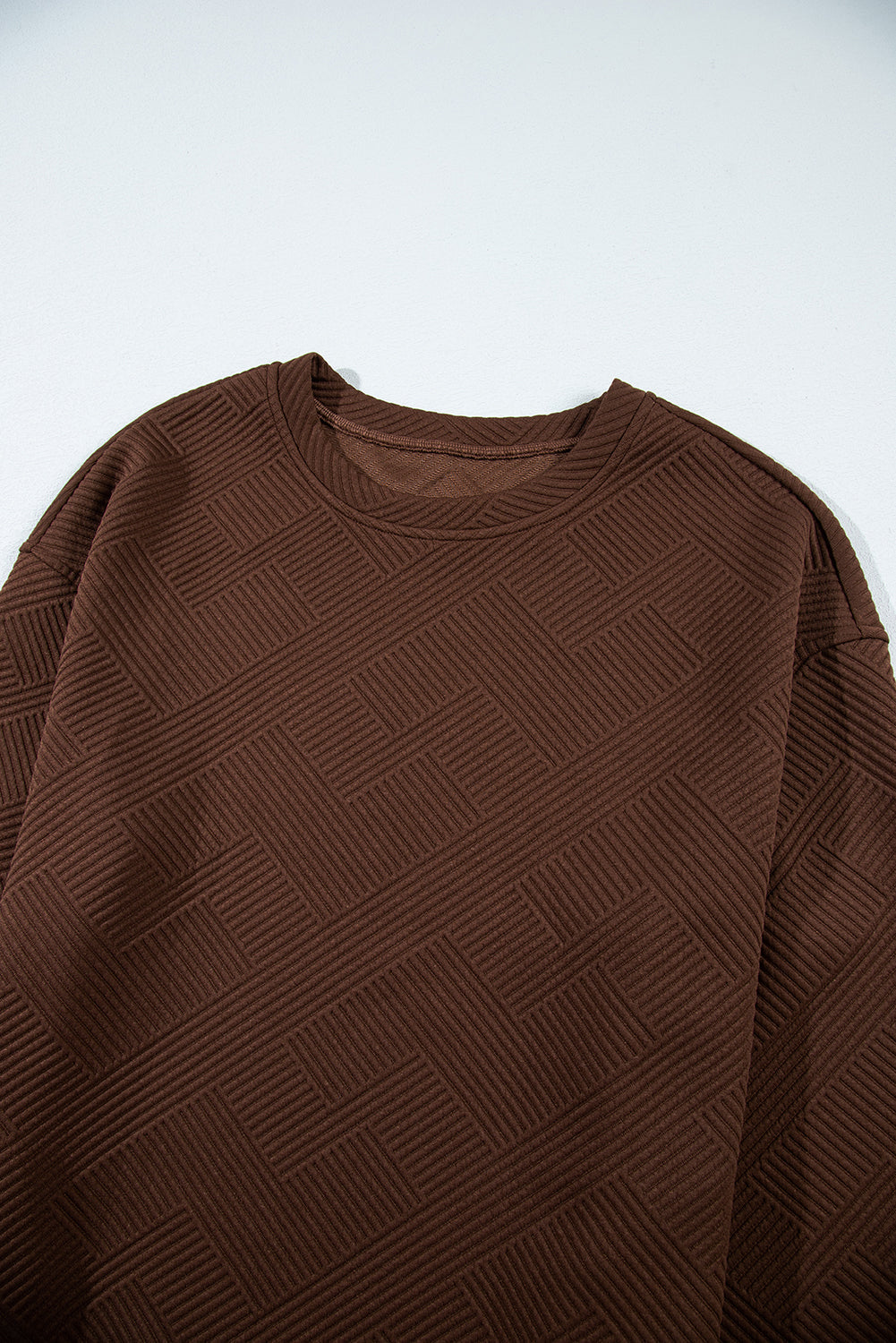 Solid Textured Round Neck Drop Shoulder Sweatshirt