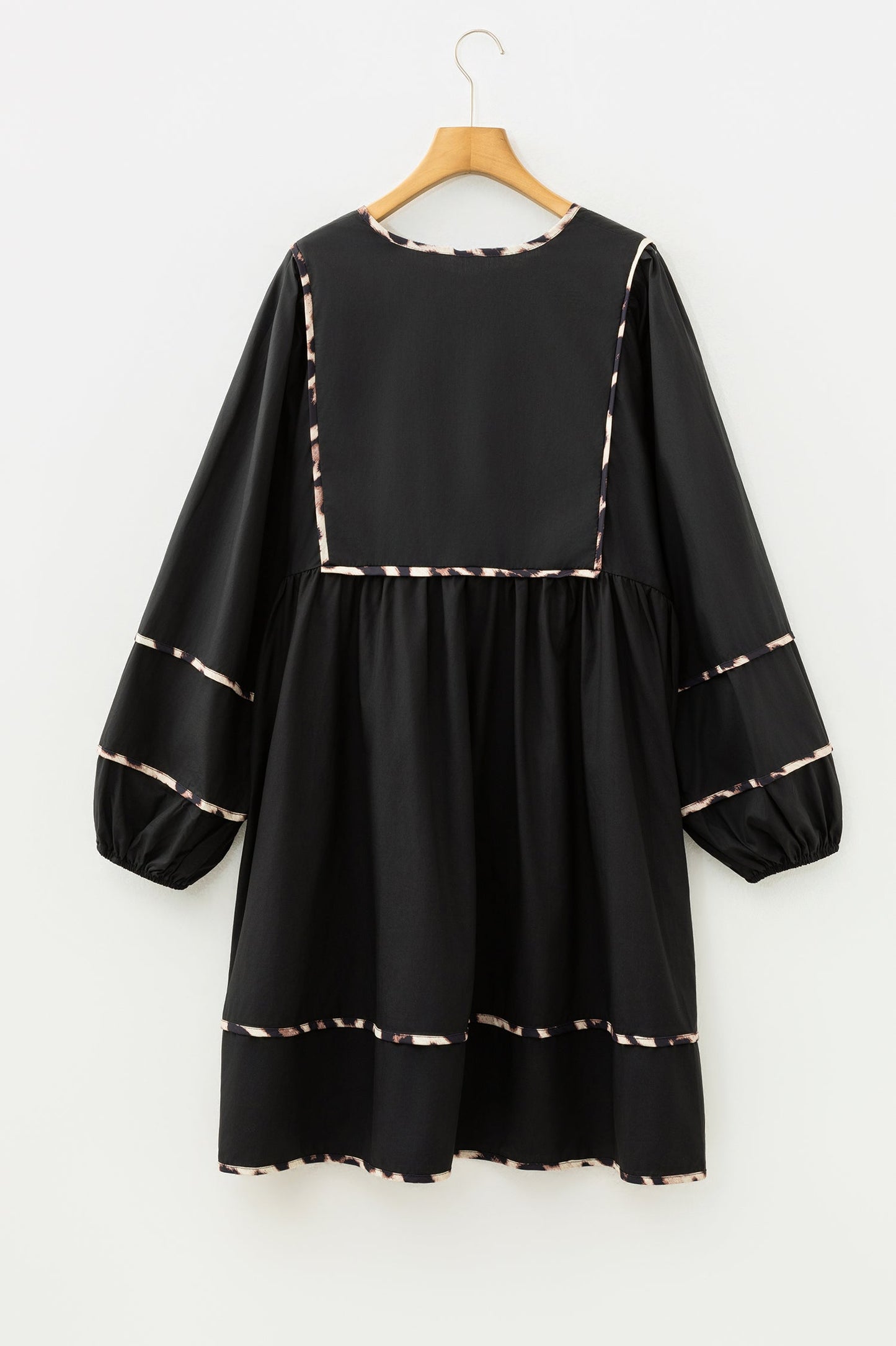 Plus Size Leopard Contrast Trim Tie-Neck Mini Dress
