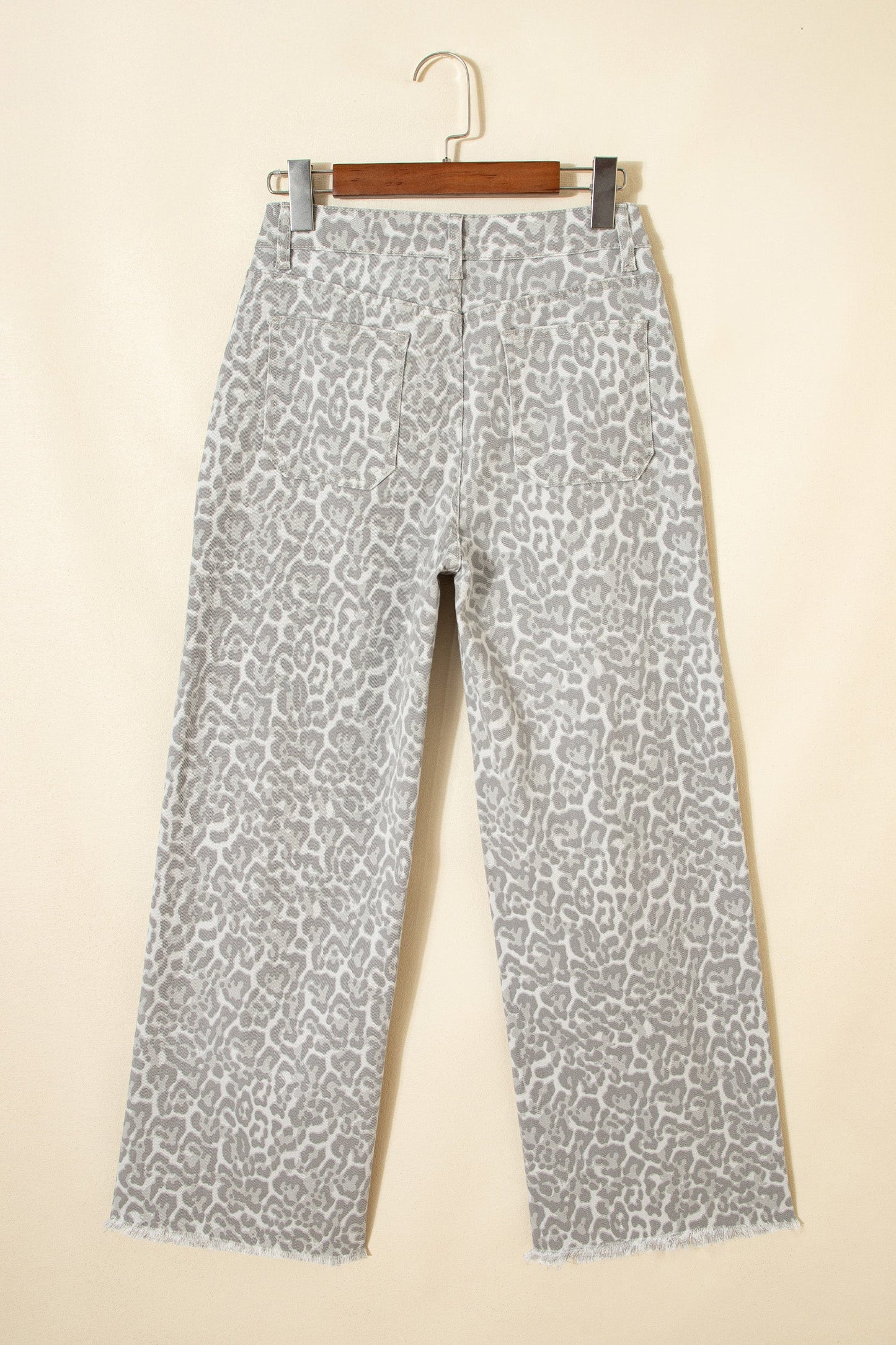 Leopard Frayed Edge High Waist Wide Leg Jeans