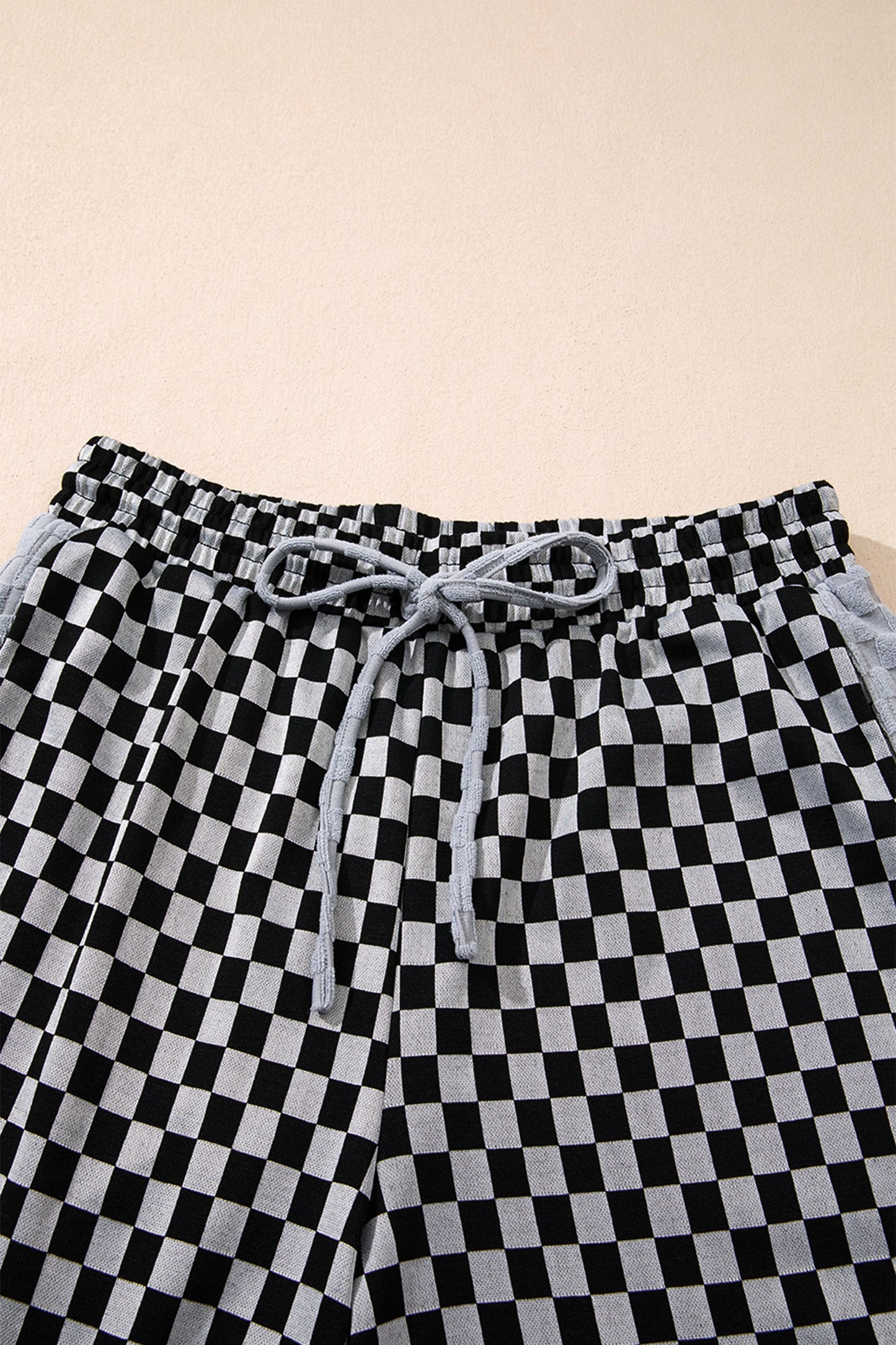 Checker Drawstring Waist Casual Pants