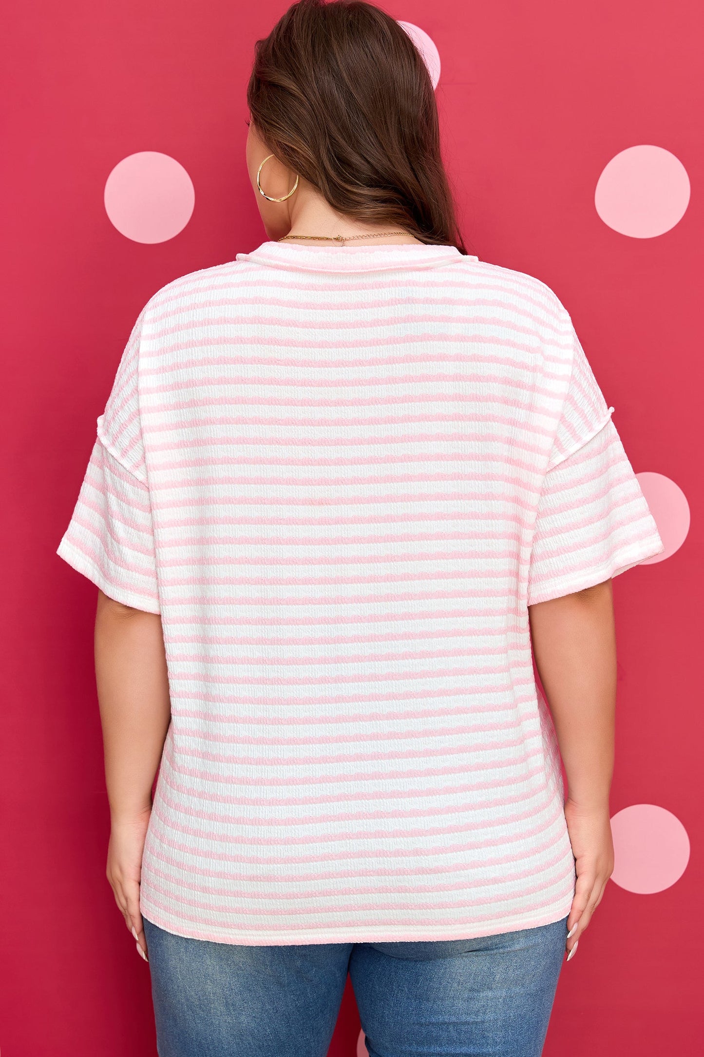 Plus Size Stripe Patchwork V-Neck T-Shirt
