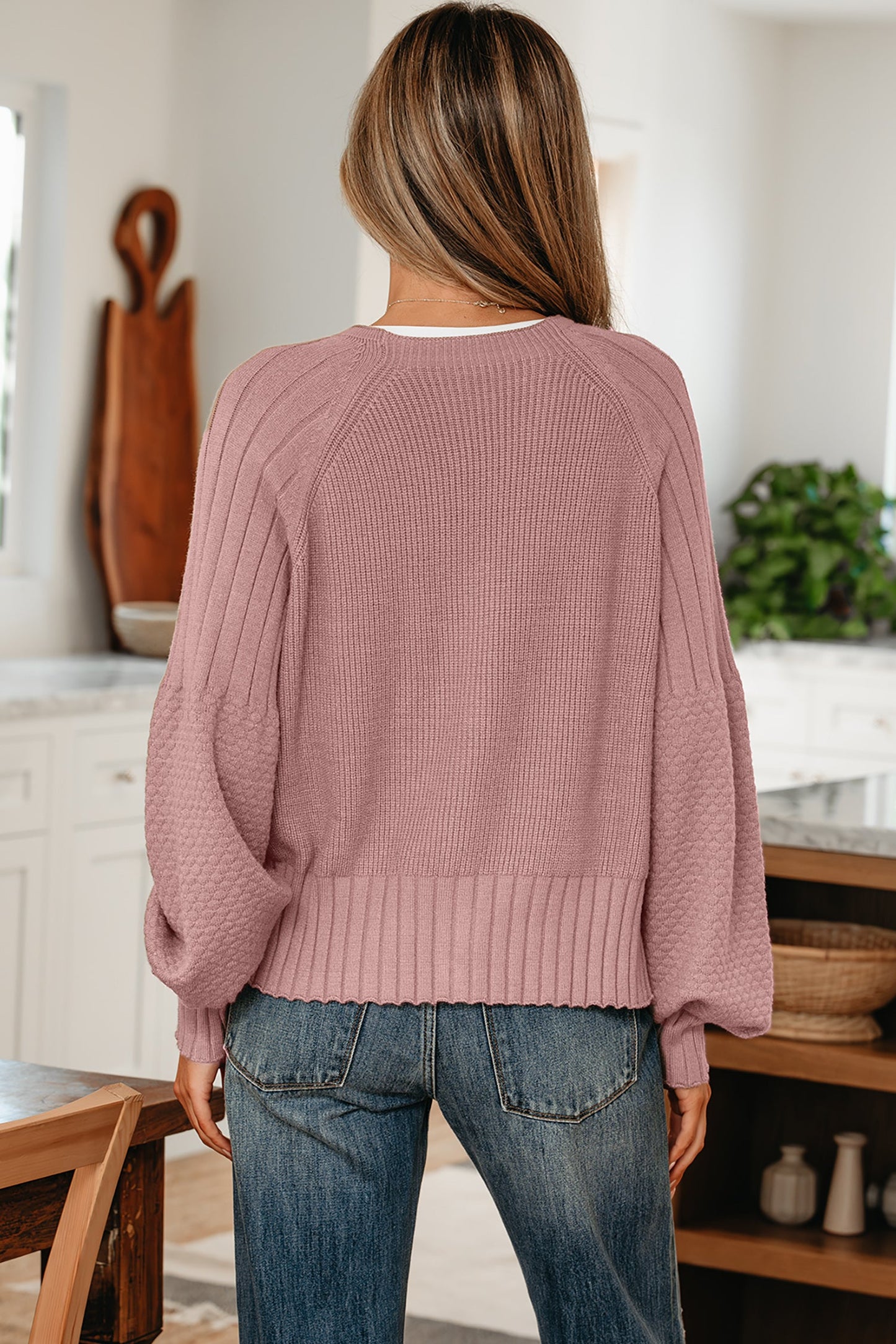Textured Knit Button Front V-Neck Cardigan