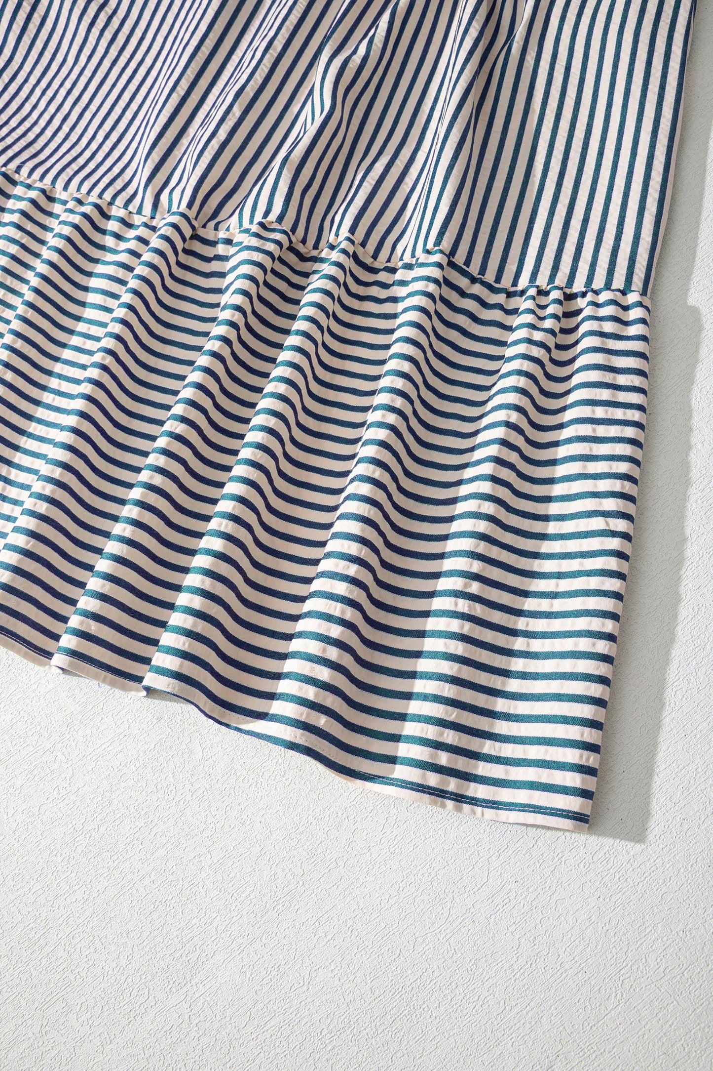 Stripe Ruffle Short Sleeve V-Neck Midi Dress