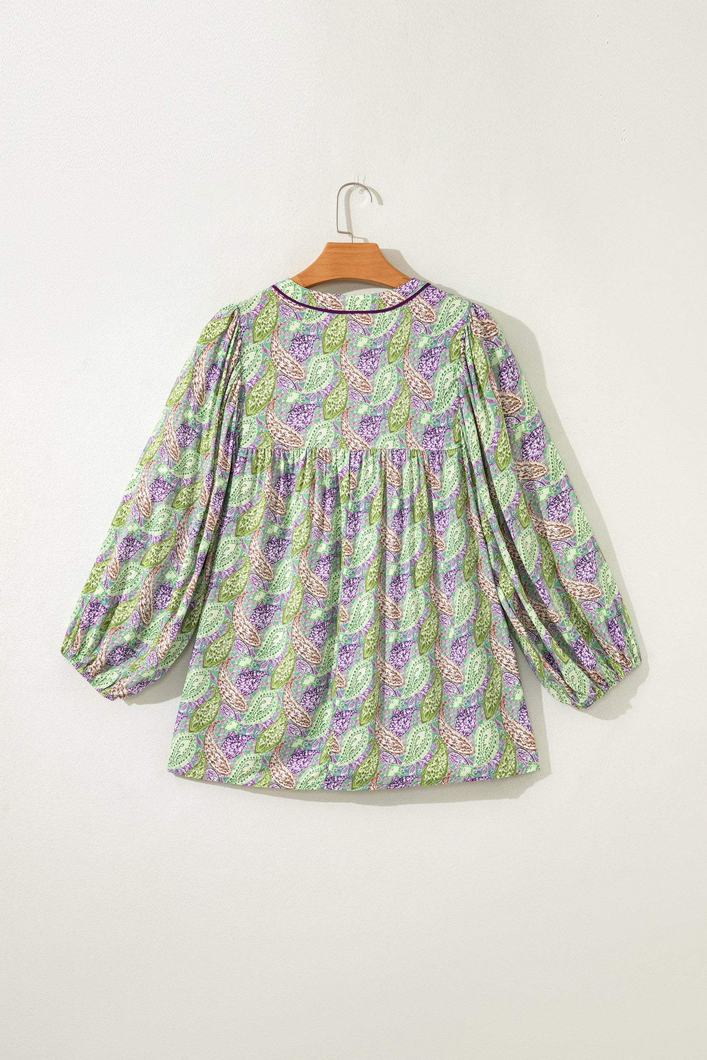 Boho Paisley Short Puff Sleeve V-Neck Blouse