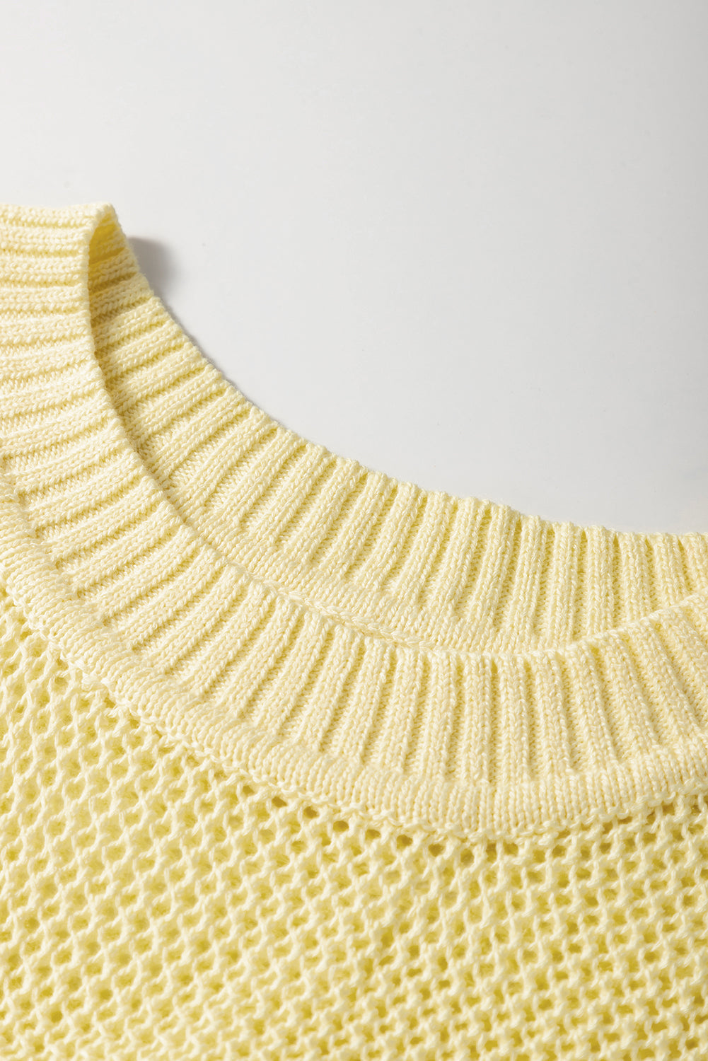 Solid Hollowed Knit Round Neck Sweater Top