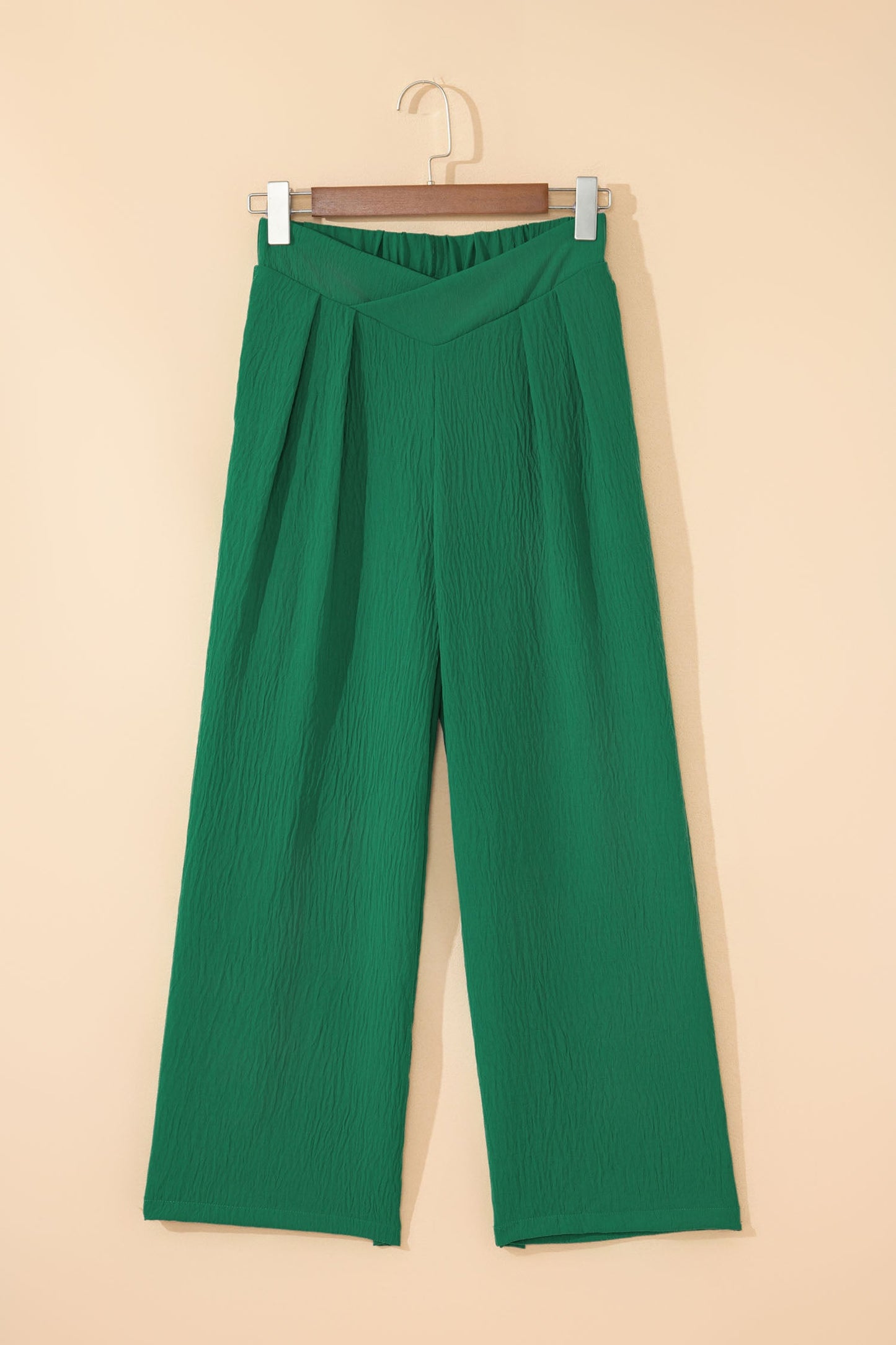 Solid Textured Crossed Waist Loose Pants
