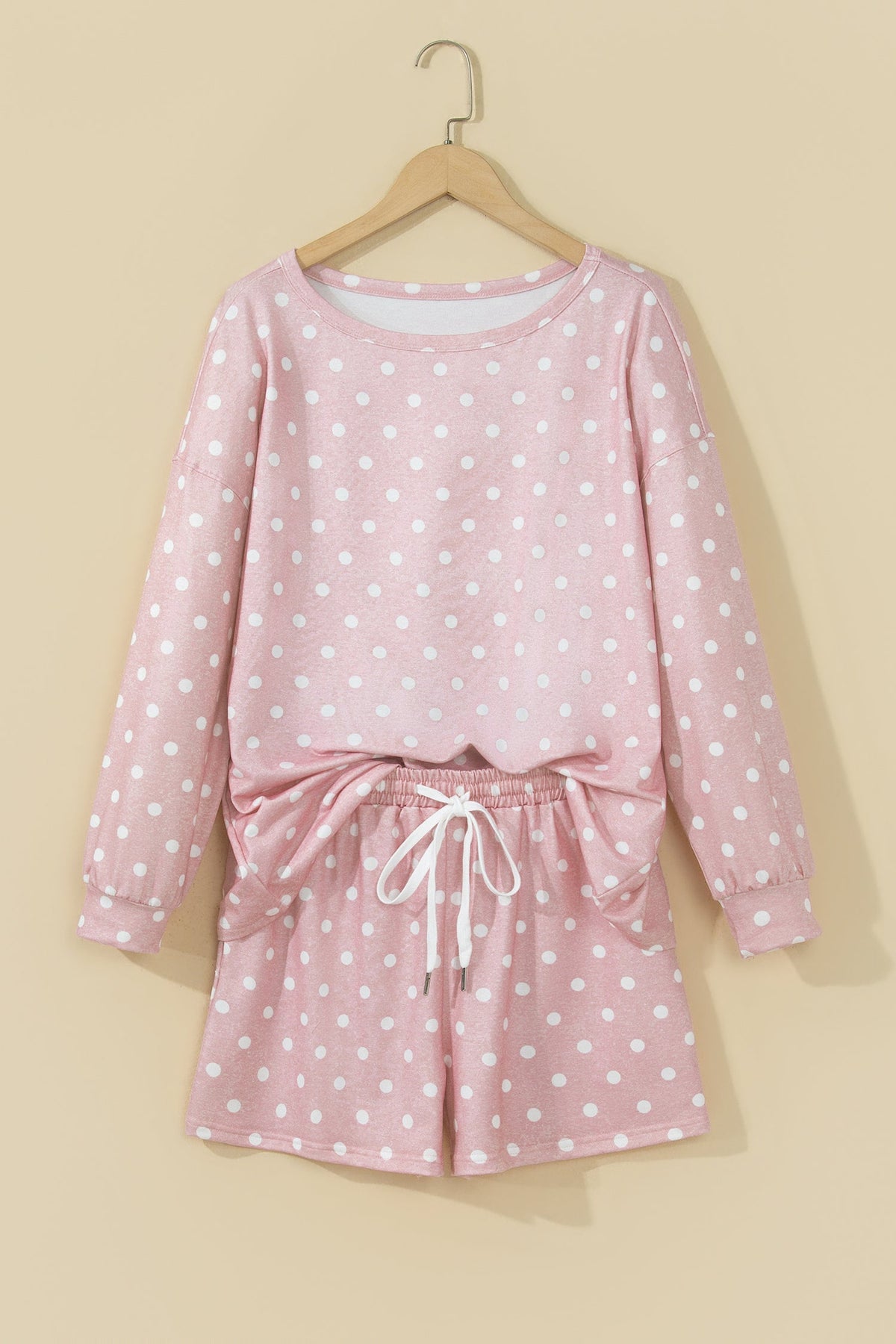 Polka Dot Long Sleeve Top & Drawstring Shorts Set