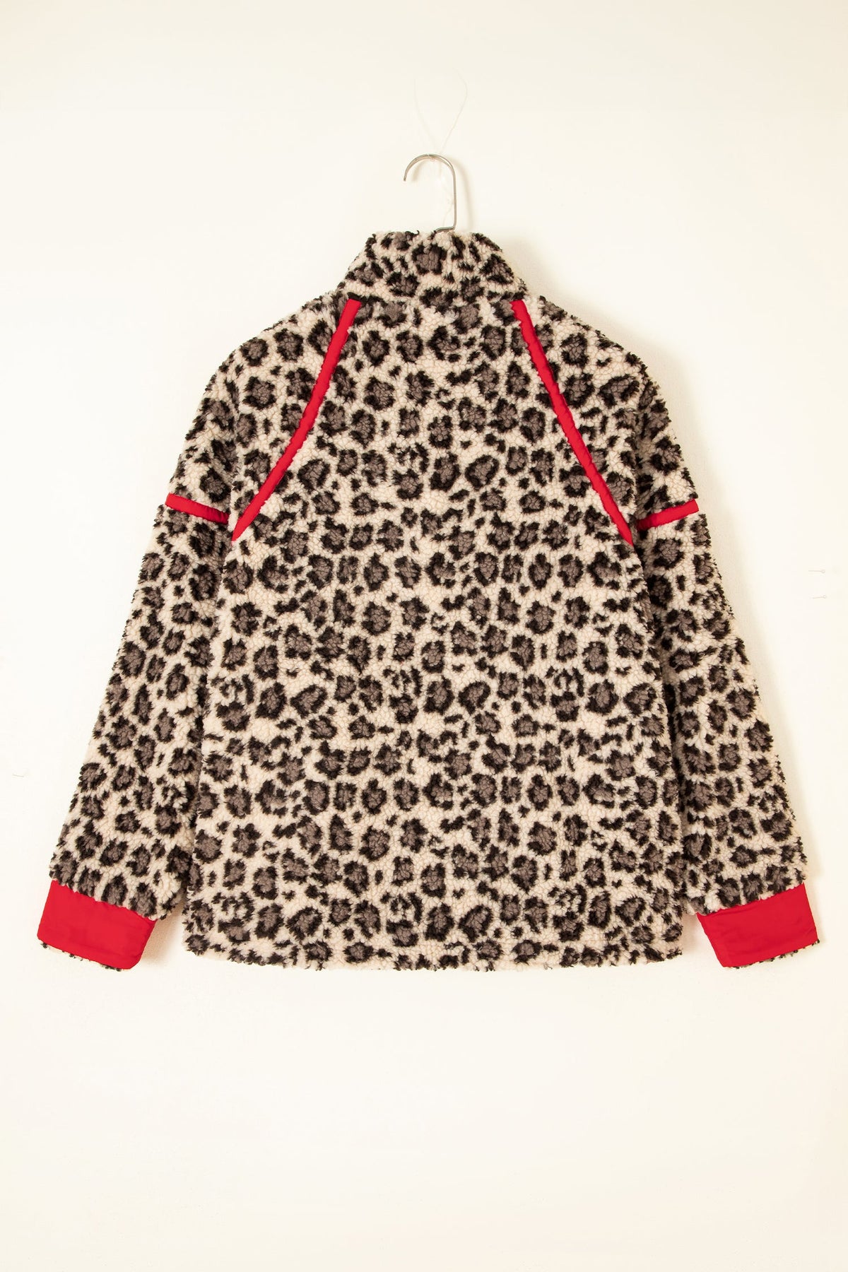 Leopard Fleece Contrast Trim Half Zip Sweatshirt