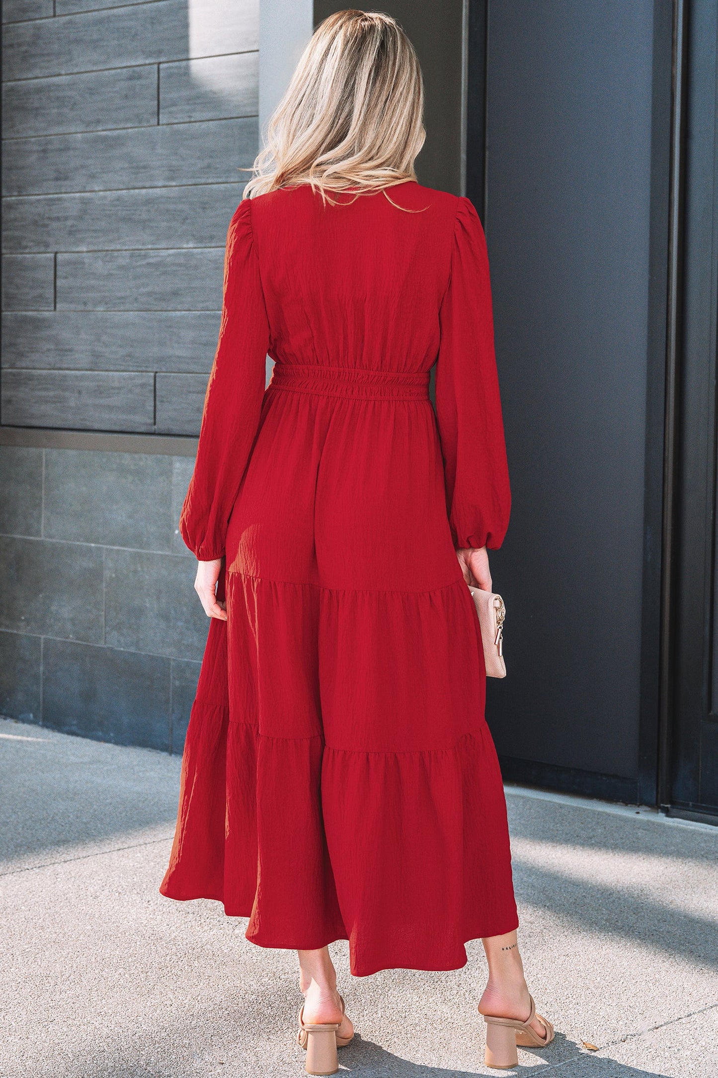 Floral Embroidered Long Sleeve Tiered Maxi Dress