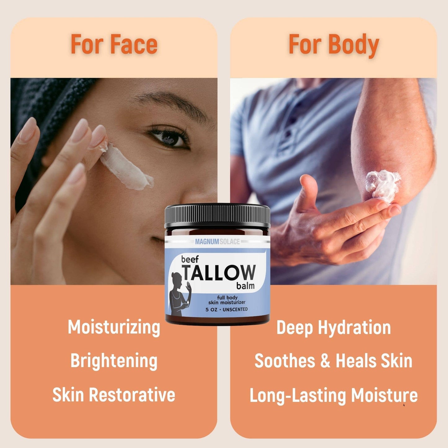 Beef Tallow Balm- Deep Moisture, All Natural Vanilla Bean and Unscented