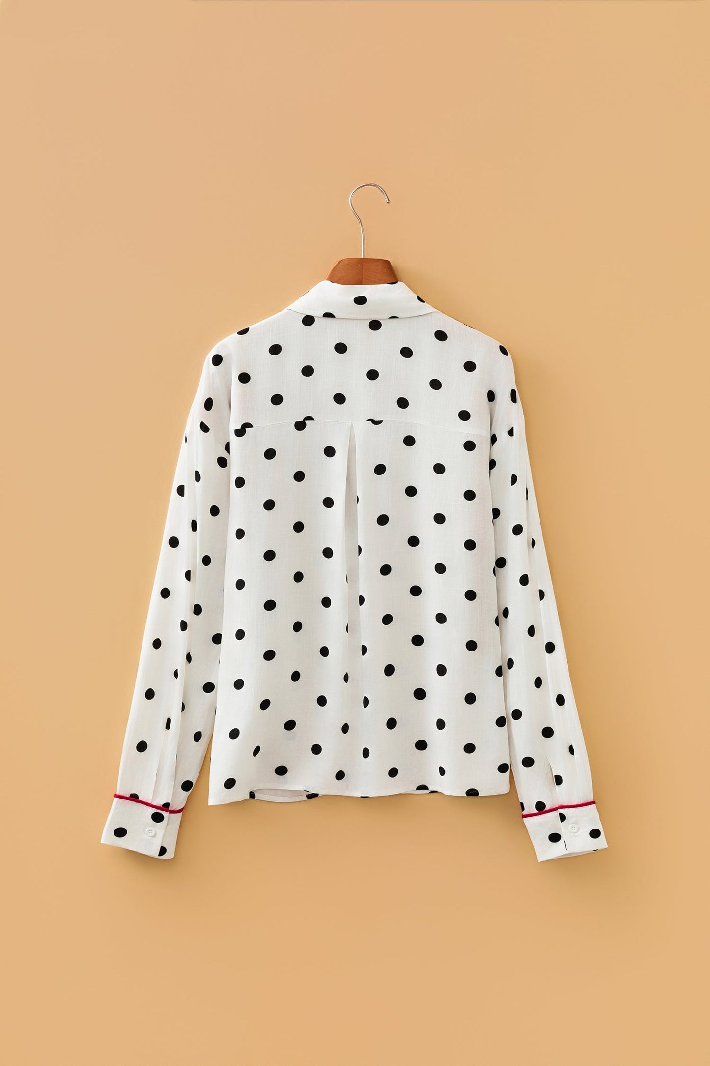 Polka Dot Collared Long Sleeve Buttoned Shirt