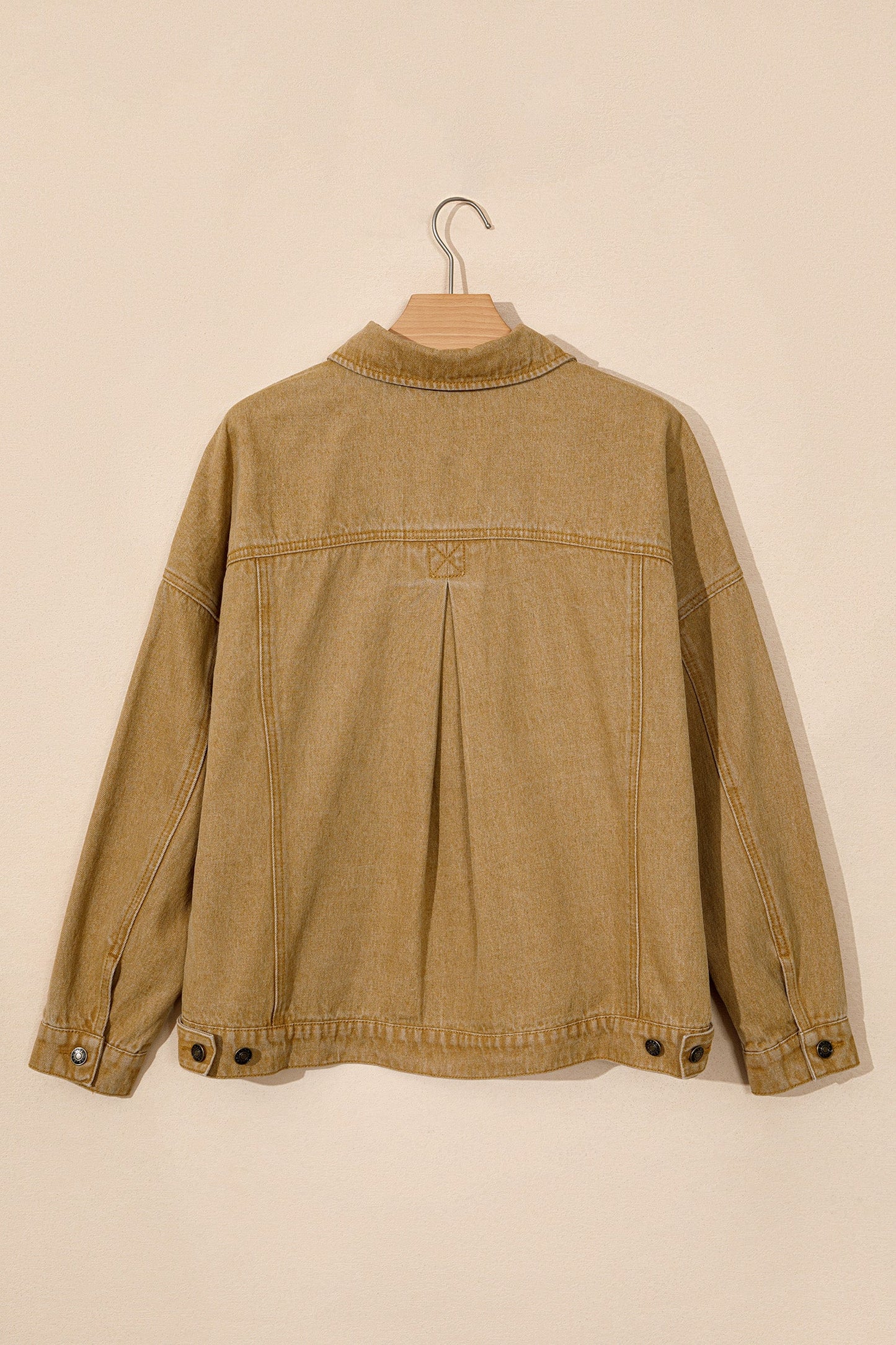 Solid Denim Long Sleeve Buttoned Collar Jacket