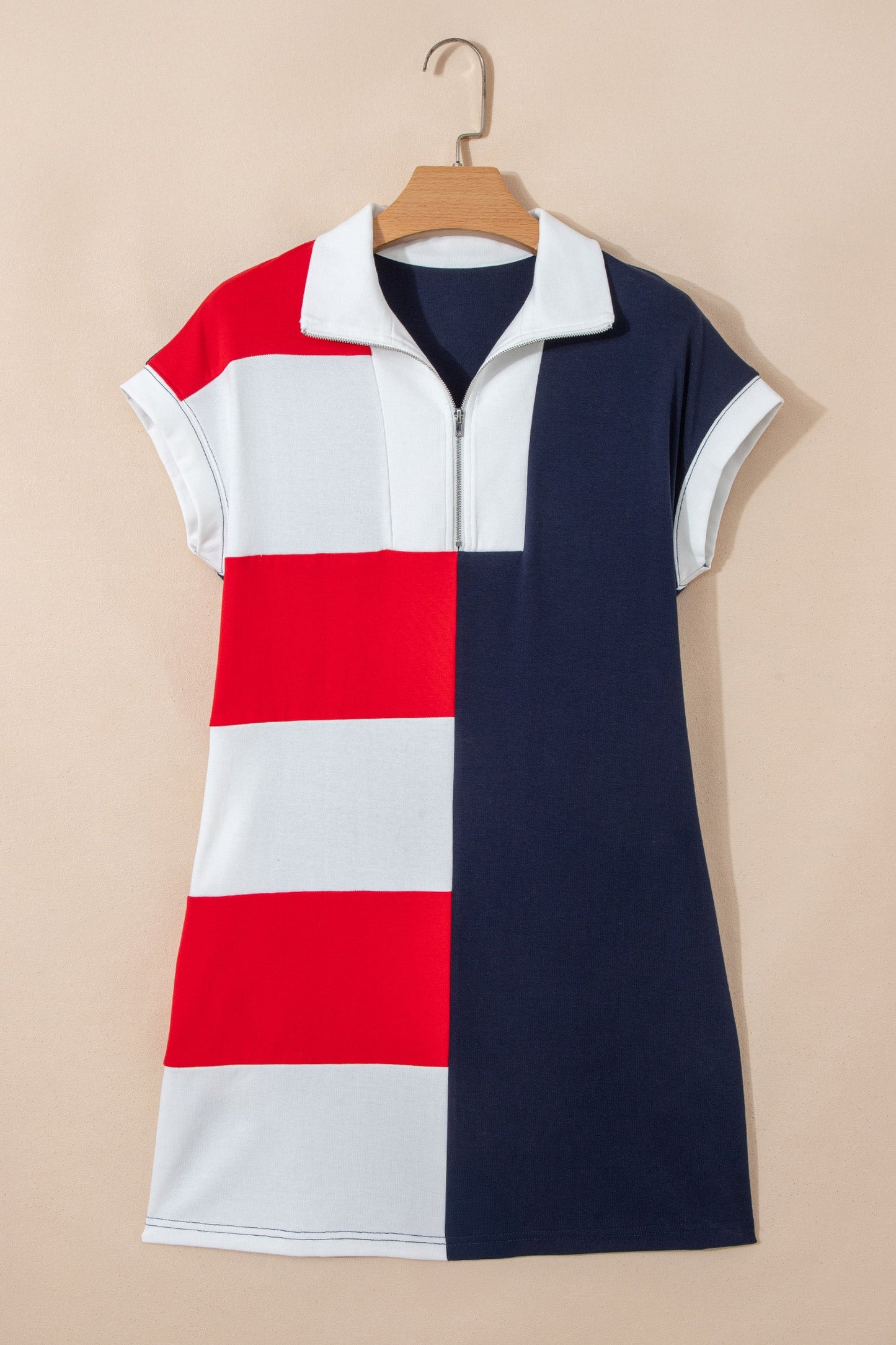 Americana Colorblock Stripes Zip Collar Mini Dress