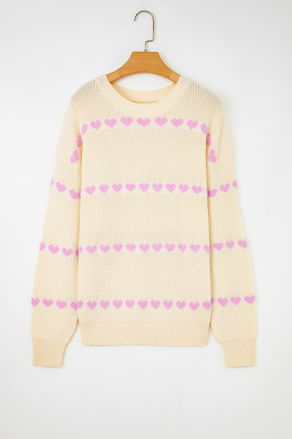 Valentine Heart Ribbed Knit Crewneck Sweater