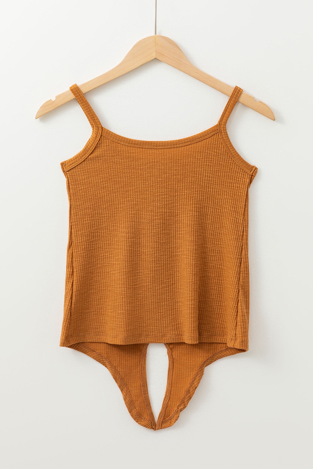 Ribbed Front Knot Buttoned Thin Strap Tank