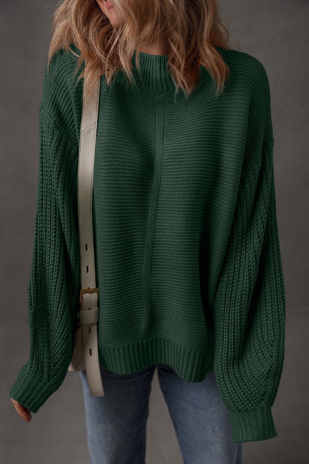 Solid Front Seam Drop Shoulder Sweater