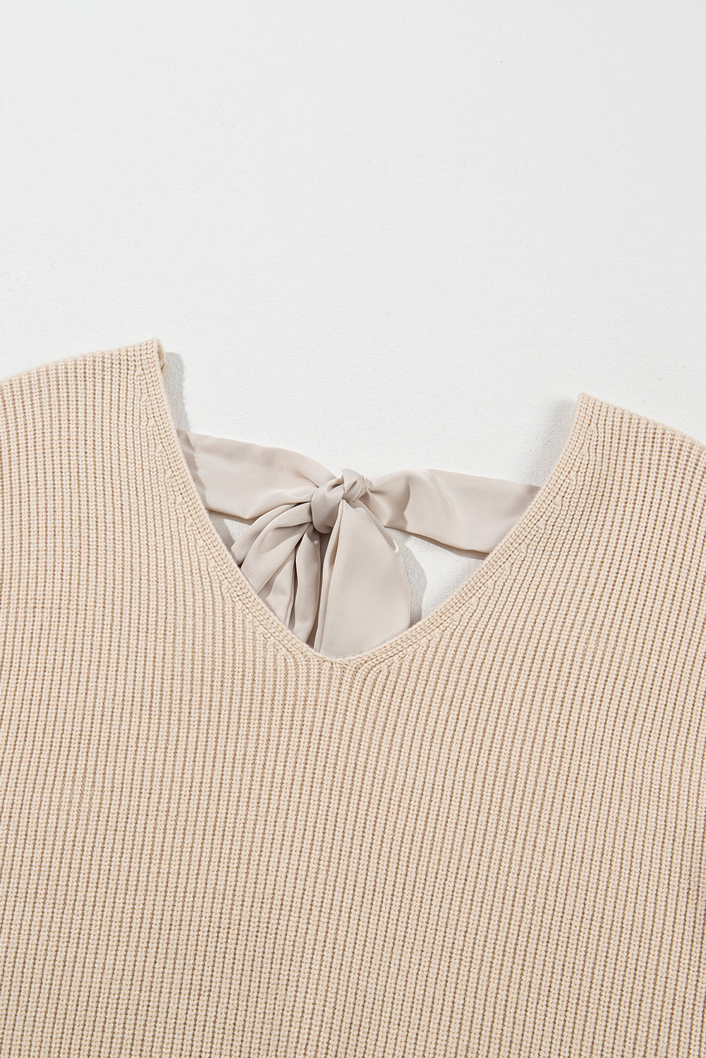 Bow Back  Lantern Sleeve V-Neck Sweater