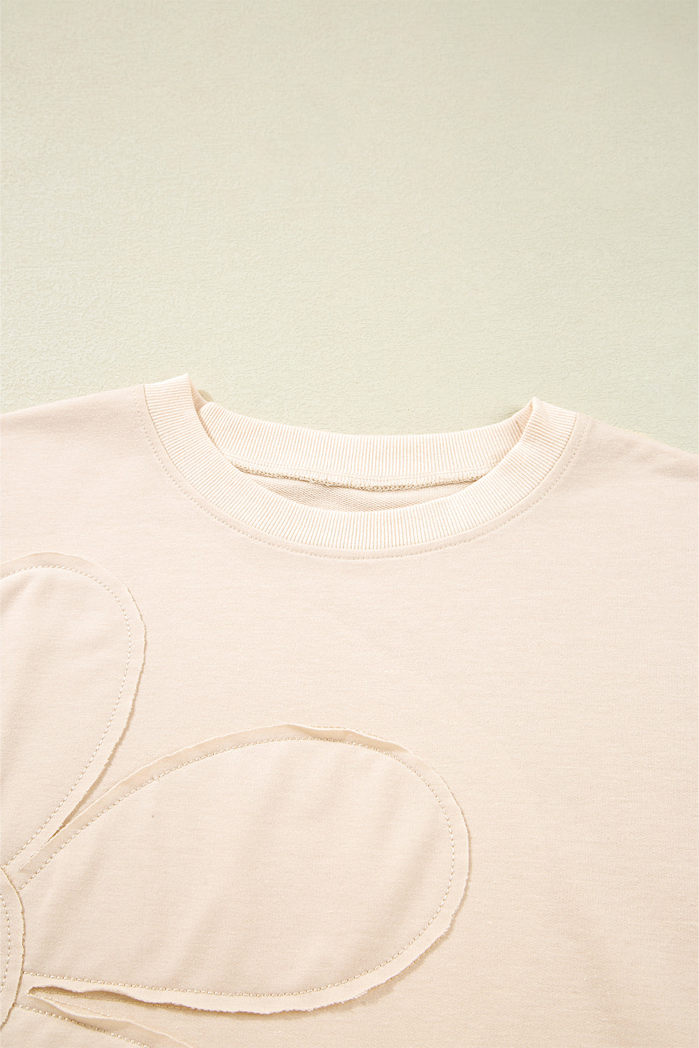 Floral Patch Raw Edge Drop Shoulder Top