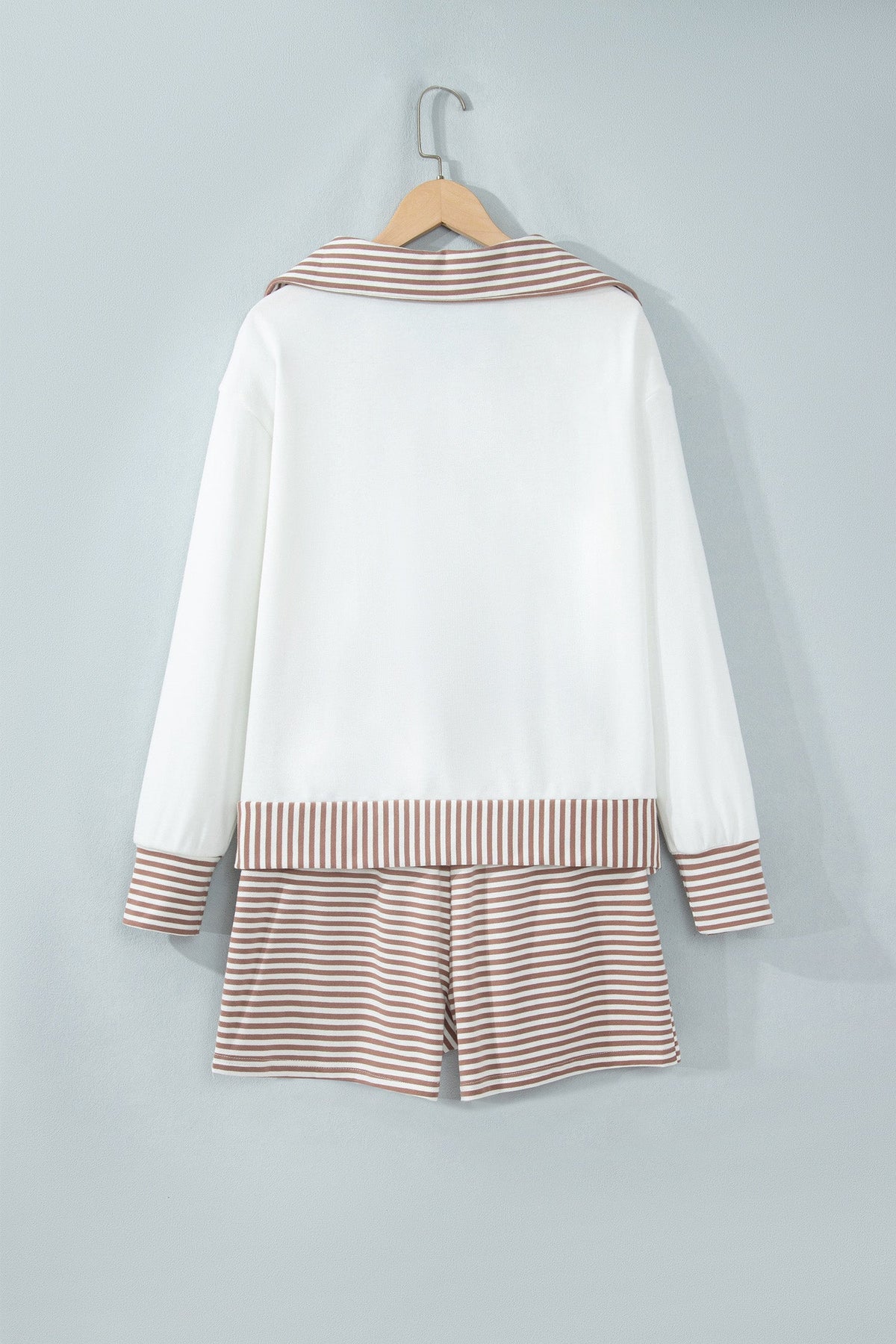 Stripe Patchwork Long Sleeve Top & Shorts Set