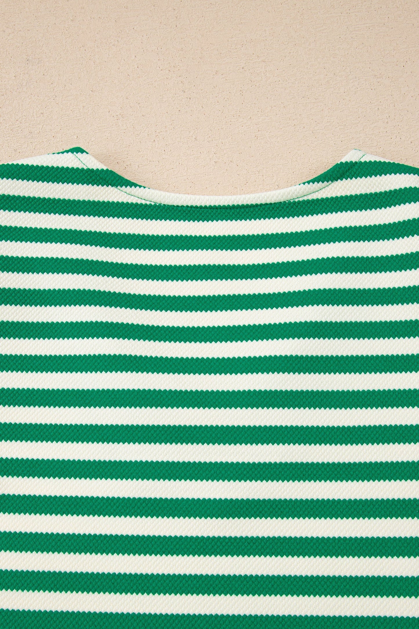 Stripe Patchwork Puff Short Sleeve V-Neck Blouse