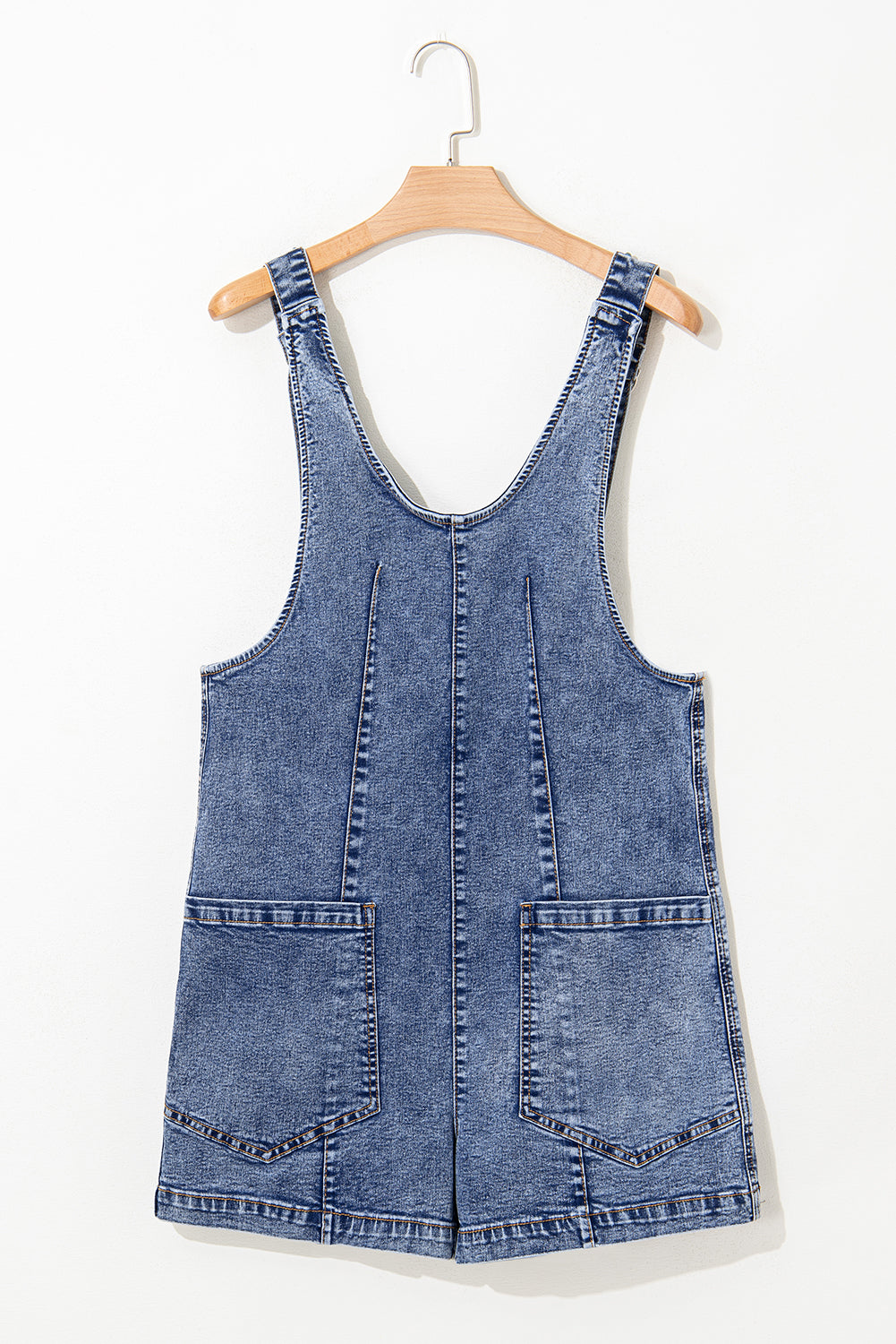 Denim Sleeveless Scoop Neck Patch Pocket Romper