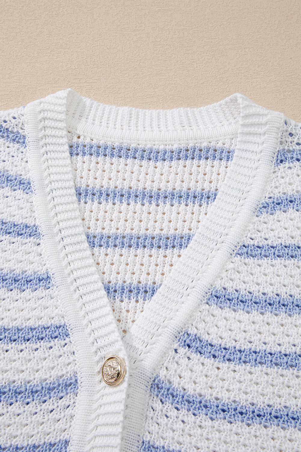 Stripe V-Neck Gold Button Sweater Top